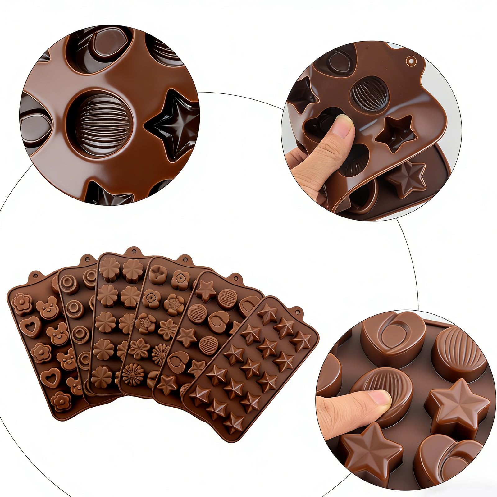 6 silikonowych foremek do czekolady, nieprzywierające formy 3D, uniwersalne do muffinek, babeczek, fondantów i pieczenia DIY