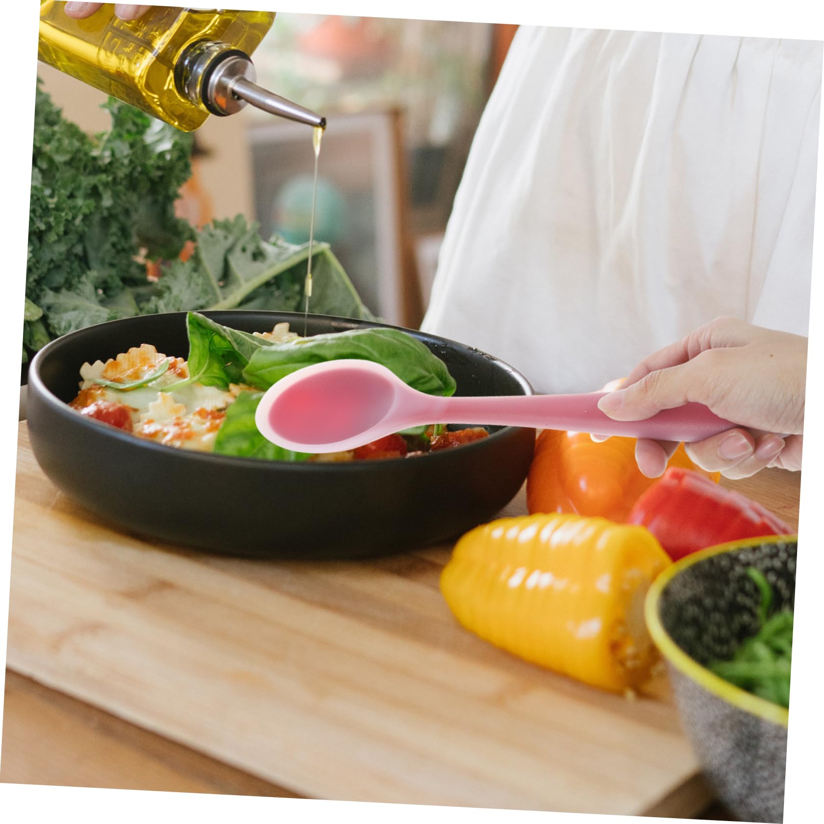 POPETPOP Set de 4 Spatules de Cuisine en Silicone Résistant la Chaleur, Cuillères à Trous et Spatules Flexibles pour Bébé, Ustensiles Solides et Pratiques Couleur Aléatoire