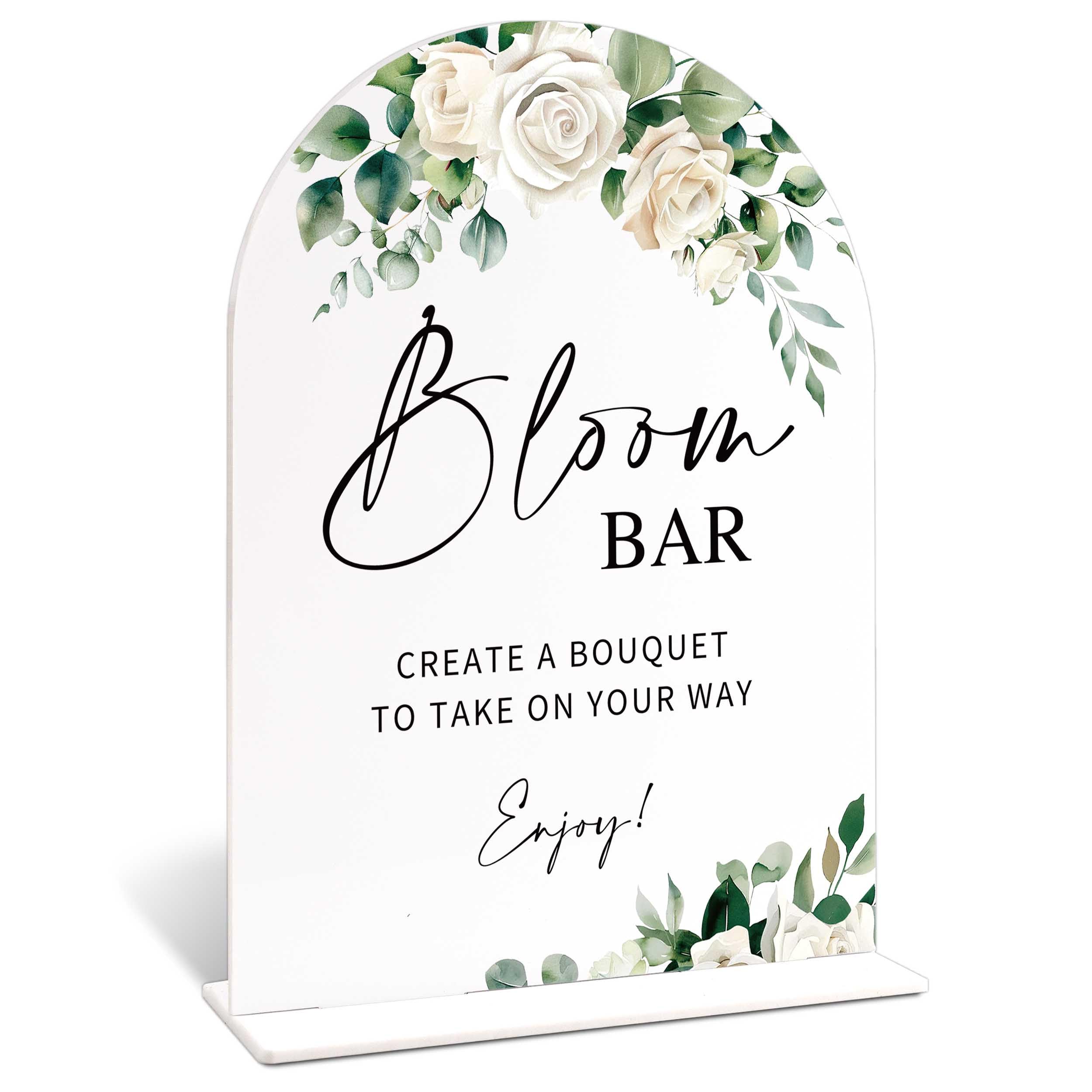 Acrylic Wedding Signs for Ceremony And Reception, White Rose Bloom Bar Sign, Bridal Shower Centerpieces for Tables with Base, Bachelorette, Engagement, Anniversary, Wedding Essentials for Ceremony