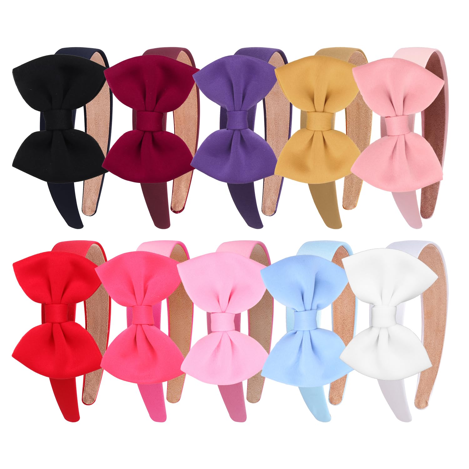 WJYX BOWS 10pcs Satin Fabric 5 inch Bow Headband Wide Hairband Simple and Plain Hair Hoop Hair Accessories for Women Girls