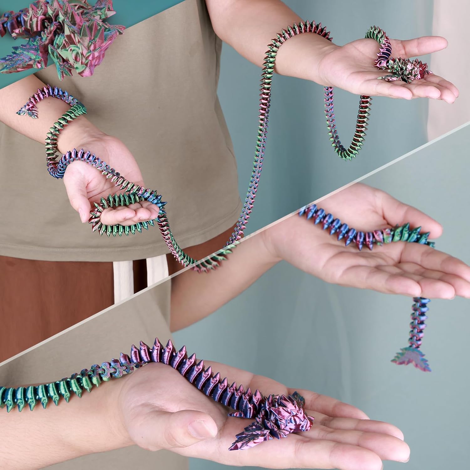 3D Printed Giant Long Dragon (Green Pink Gold) - Image 10