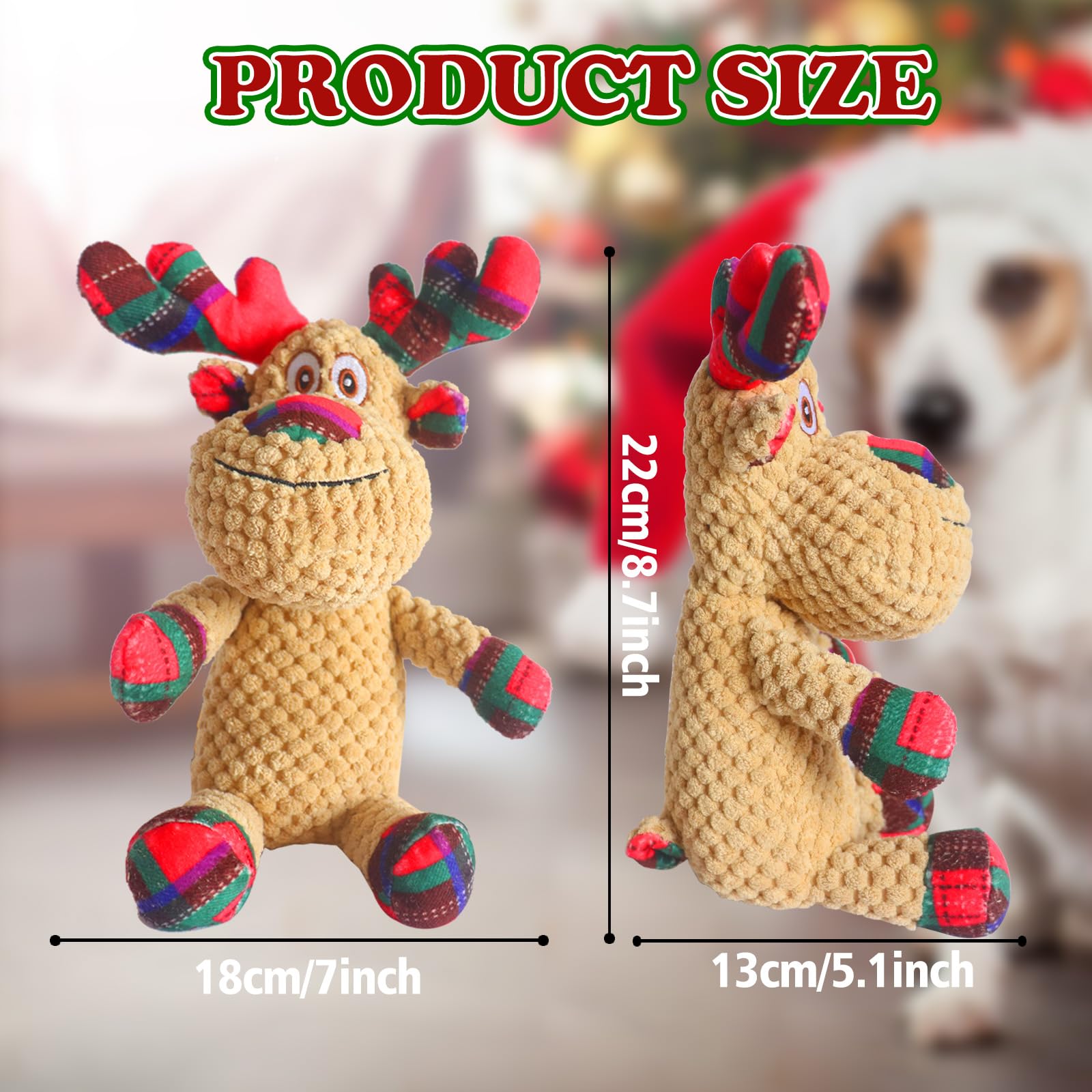 Banlilu Christmas Squeaky Dog Toys,Soft Cute Reindeer Durable Teeth Cleaning Interactive Plush Dog Toys,Xmas Gift for Puppies Small and Medium Dogs - Image 2