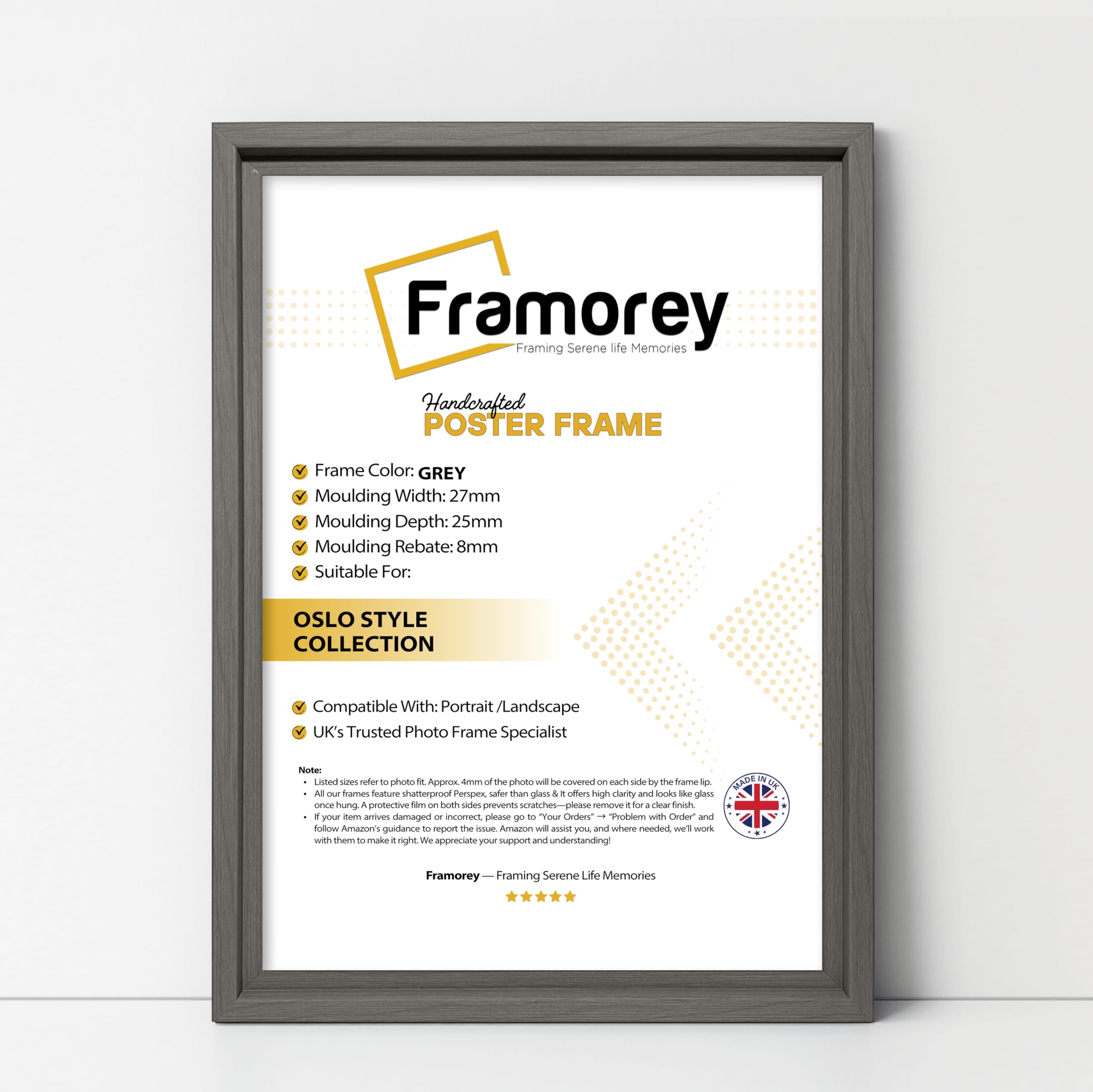 Framorey Framing Serene Life Memories Grey Framorey Oslo Style Picture Frame, A2 Size Photo Frame, Wall Hanging Oxford Poster Frames, Best Photo Frame For Birthday Gift
