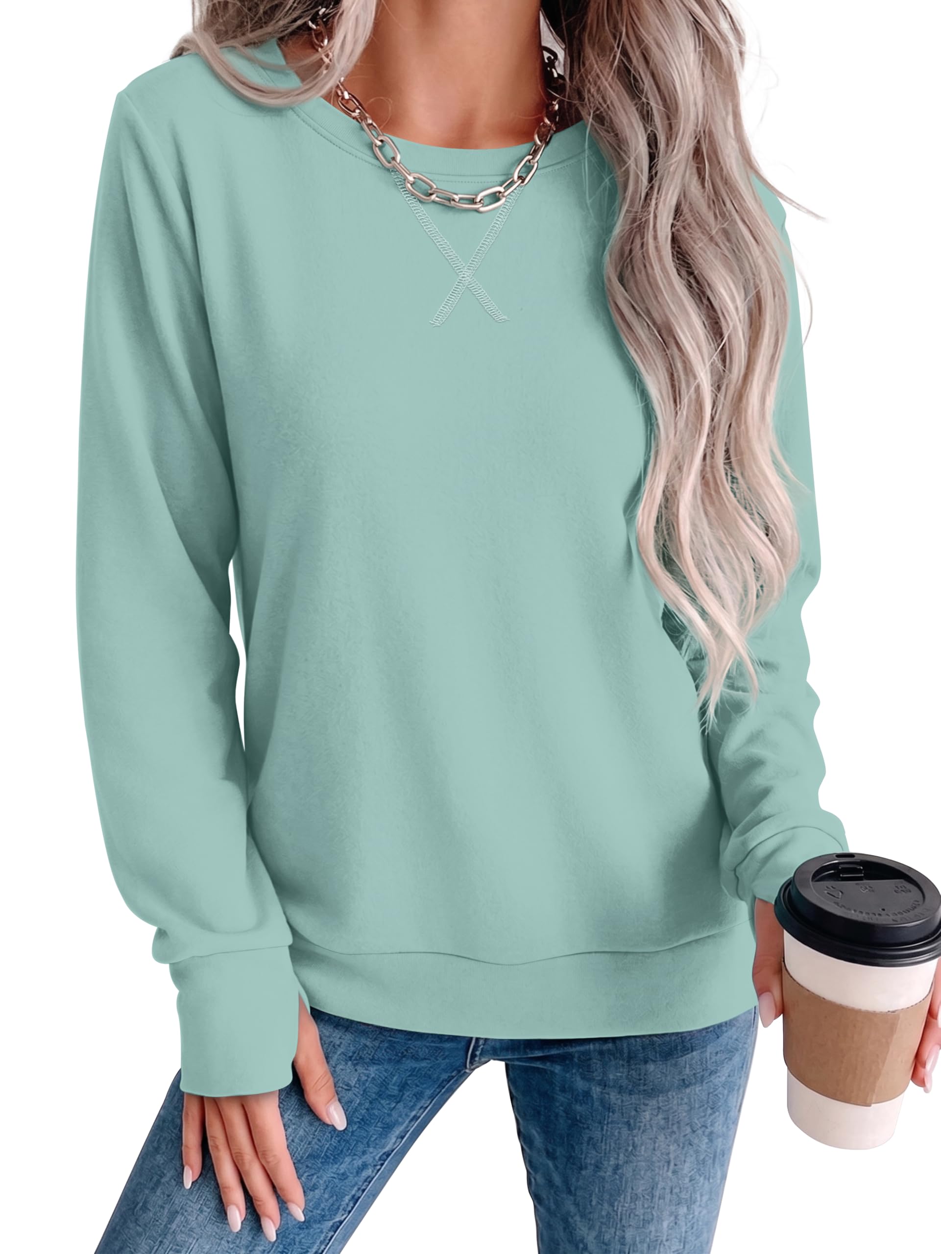 Crewneck Sweatshirt for Women Long Sleeve Shirts Fall Outfits