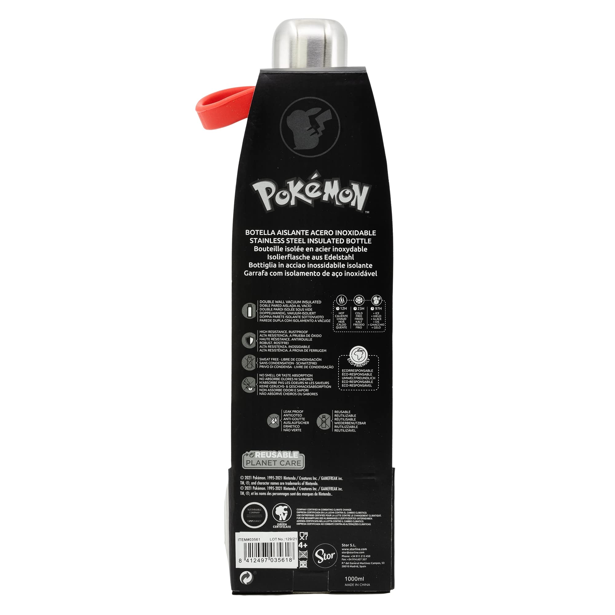 Pokemon Thermo-Wasserflasche mit großem Fassungsvermögen, 1 Liter