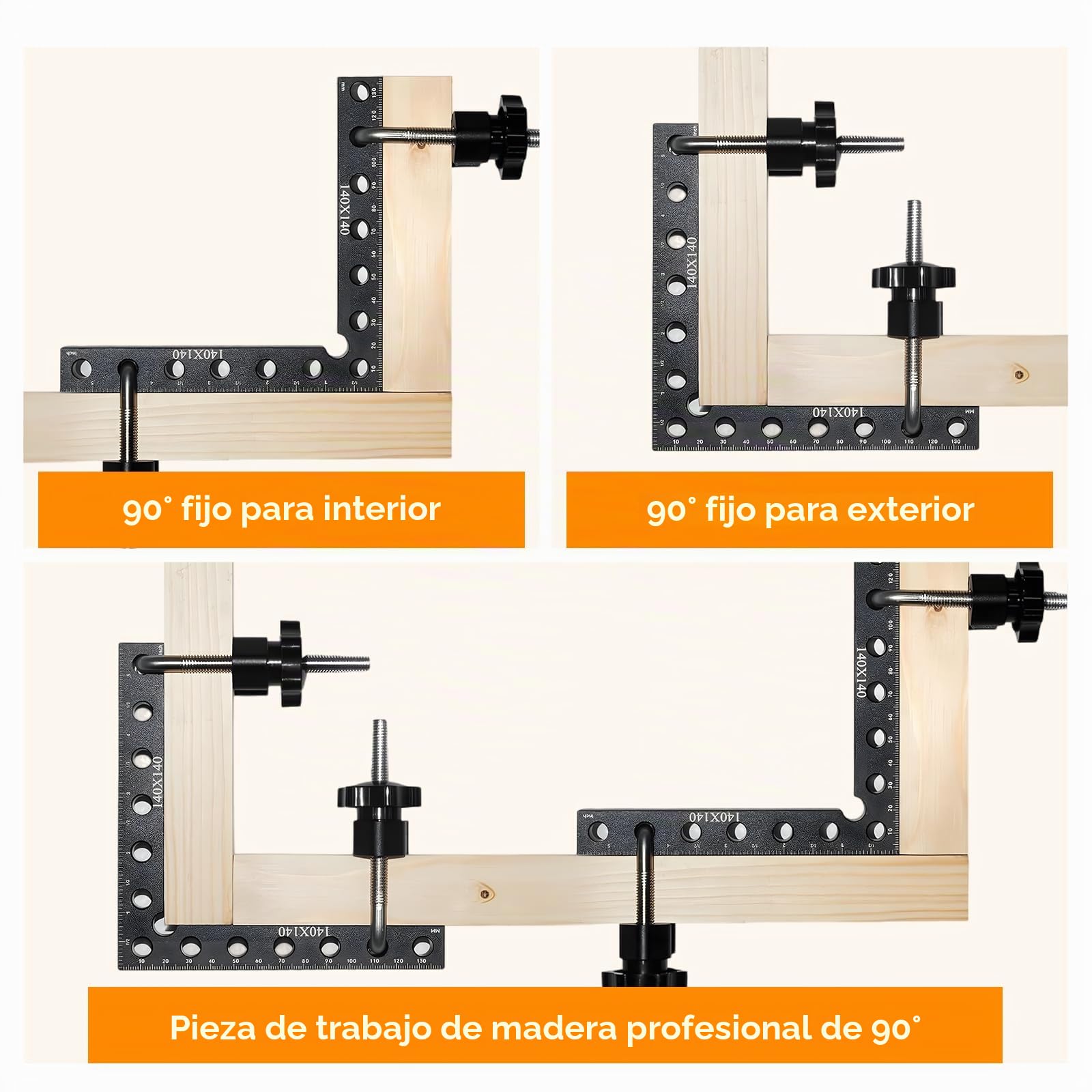 Juego de 4 Sargentos Carpintero de 90 Grados,Escuadras Metálicas Carpintero de Aluminio,Abrazaderas Metálicas para Sujetar Ángulos Rectos,Sargento Escuadra para Muebles,Bricolaje y Carpintería,Negro