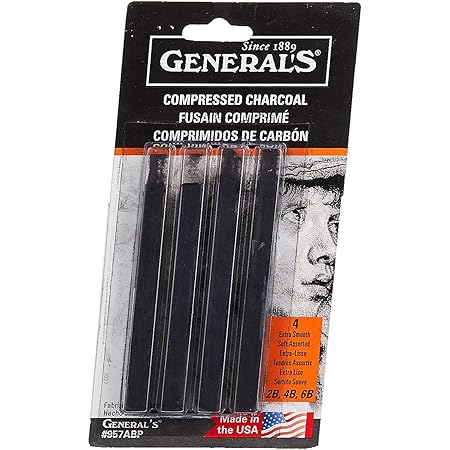 General Pencil 957ABP Compressed Charcoal Sticks 4/Pkg-Black - Soft Assorted