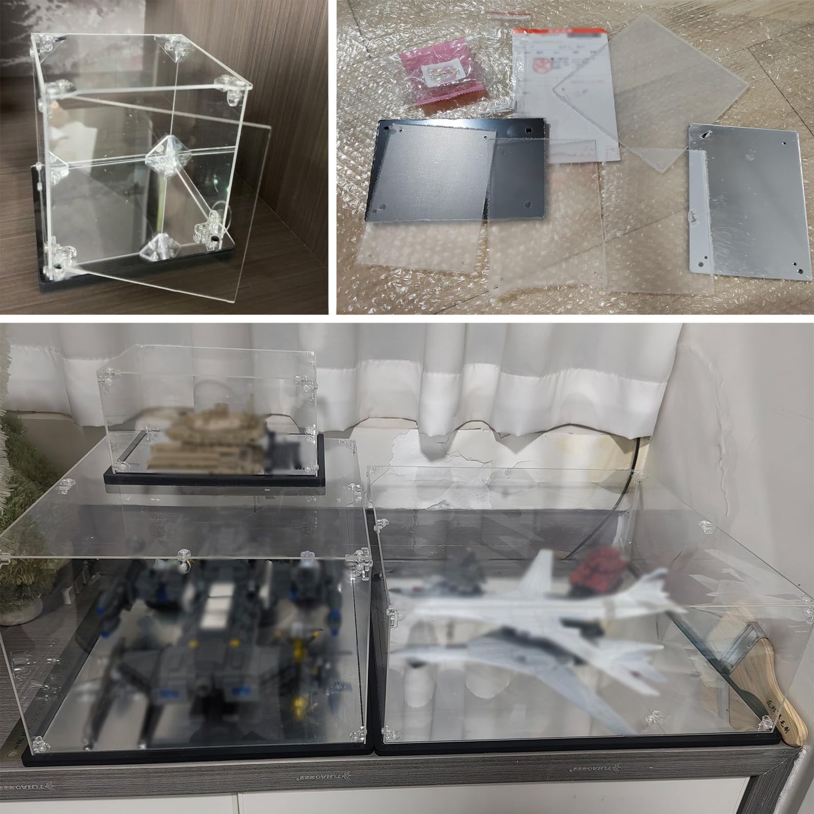 Teca Plexiglass Base a Specchio, Scatola in Acrilico con Sportello, Vetrina | Una Scatola di Vetro Alternativa con Apertura Laterale, Contenitore Trasparente per L'organizzazione Domestica