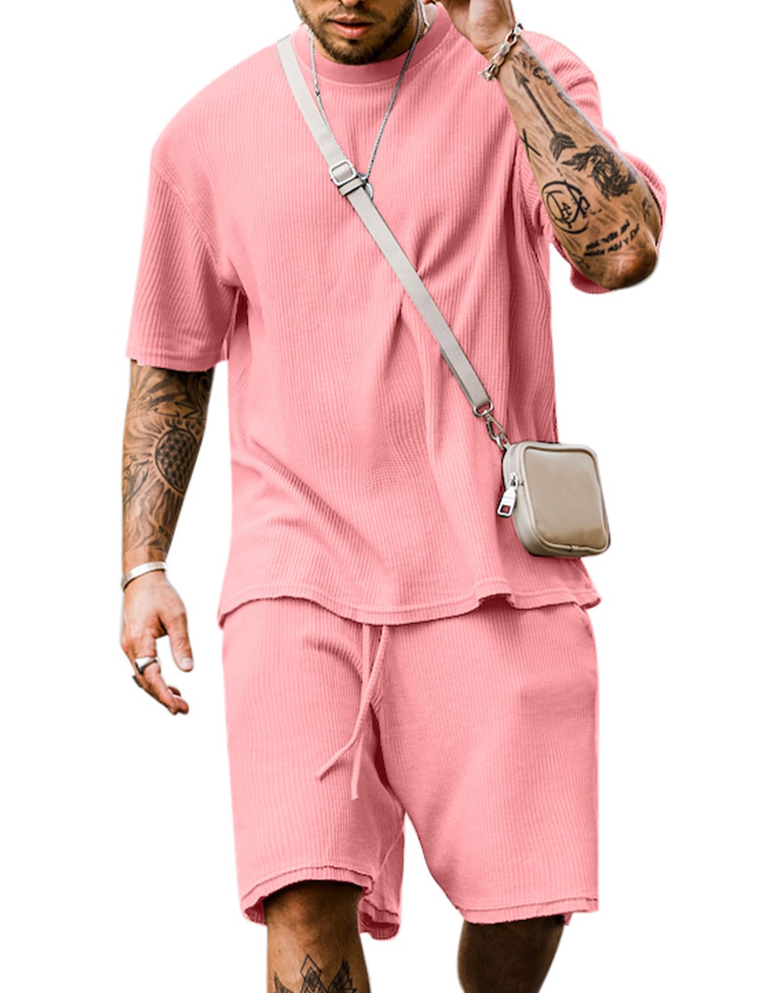 Babioboa Men's Short Sleeve Tracksuit Summer T Shirt & Shorts set 2 Pockets Oversize Two Piece Casual Daily Duty-off