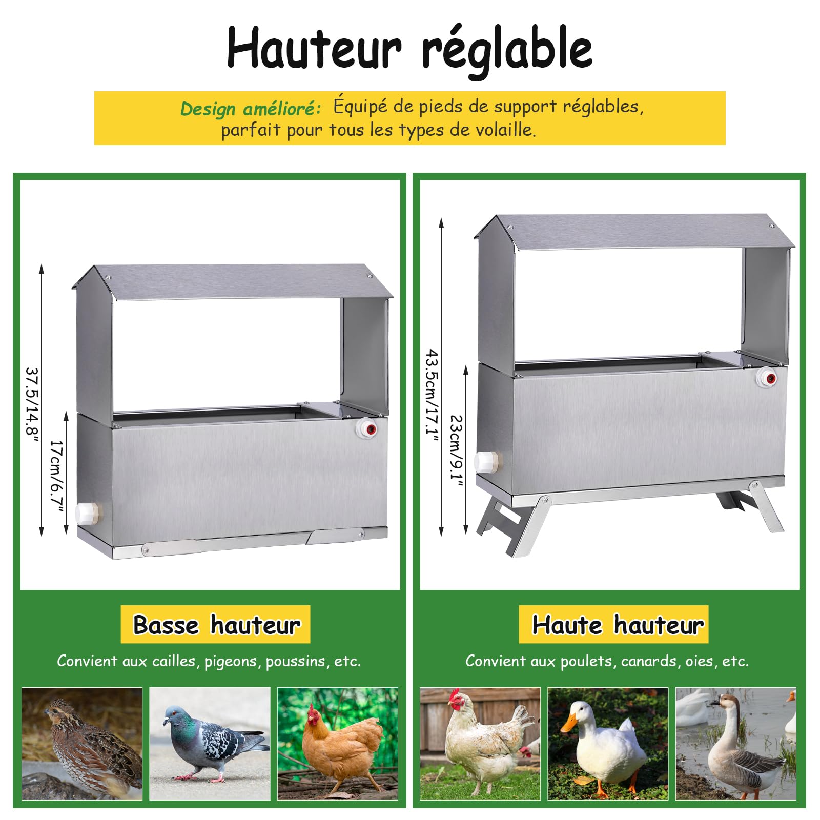Poulet Waterer Automatique en Aciers Inoxydables Poulet Waterer Automatique Poulet Waterer Distributeur Automatique avec Vanne Flottante Et Jambe Eau De Poulet en MéTal pour Canard, Pigeon (8 litres)