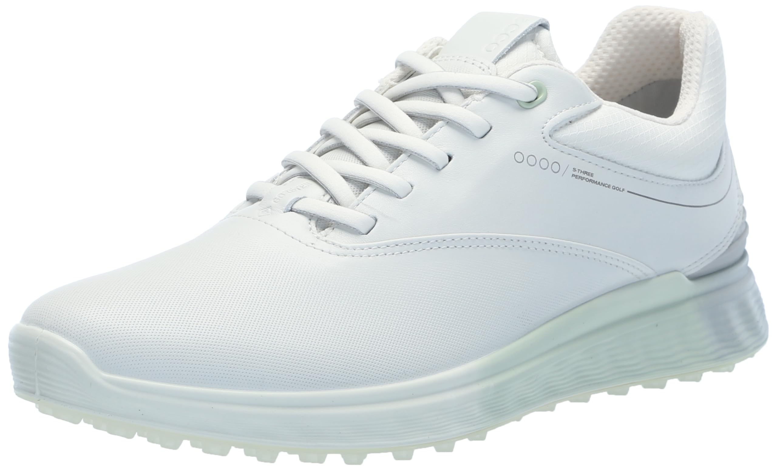 ECCO Women's S-Three Gore-TEX Waterproof Golf Shoe, White/Matcha, 9-9.5