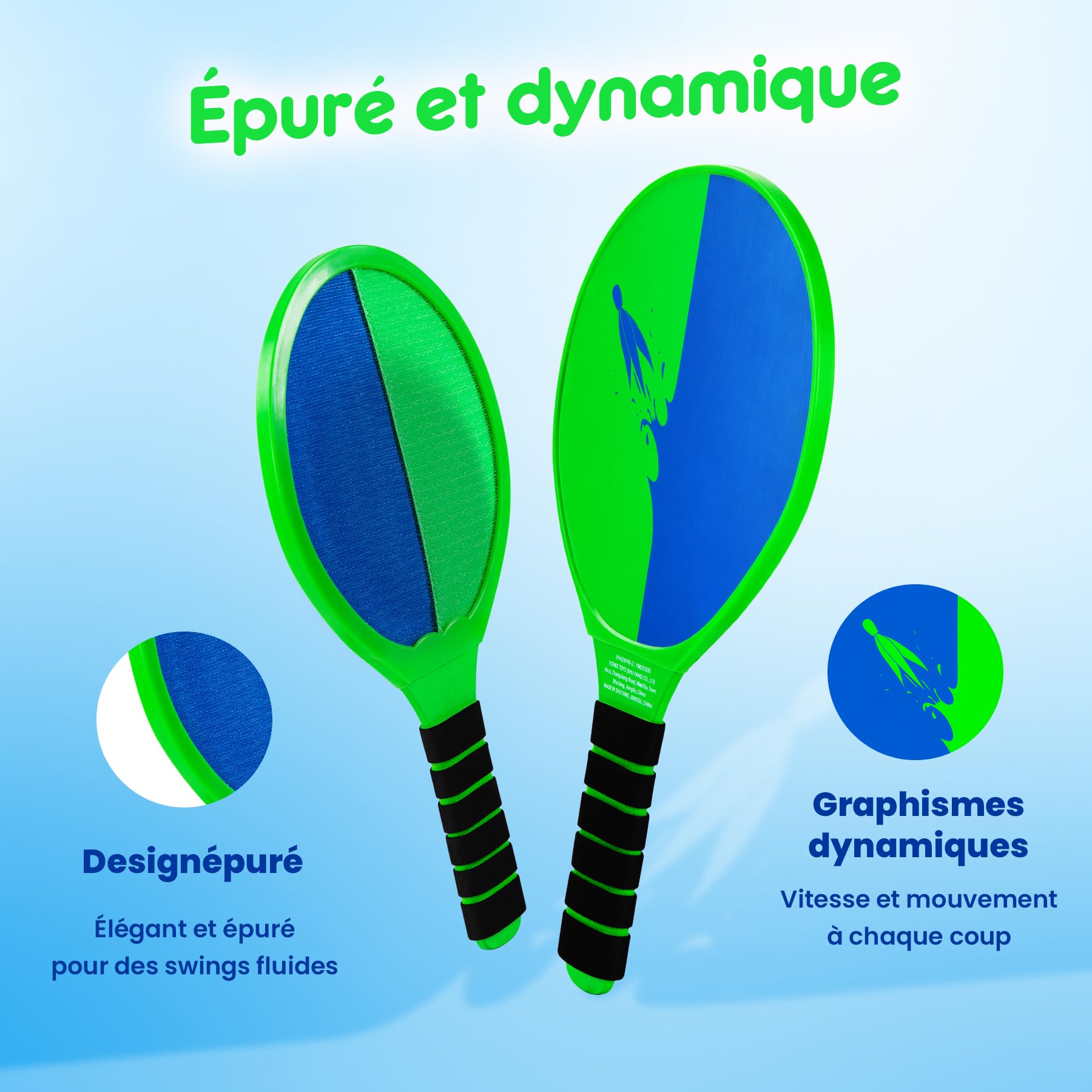 U&C Planet Ensemble de Beach-Tennis Raquettes, Balle et Jeu de Raquettes, Jeu à Deux Joueurs, Ensemble de Raquettes de Plage pour Enfants et familles, Jeux de Balle d'extérieur