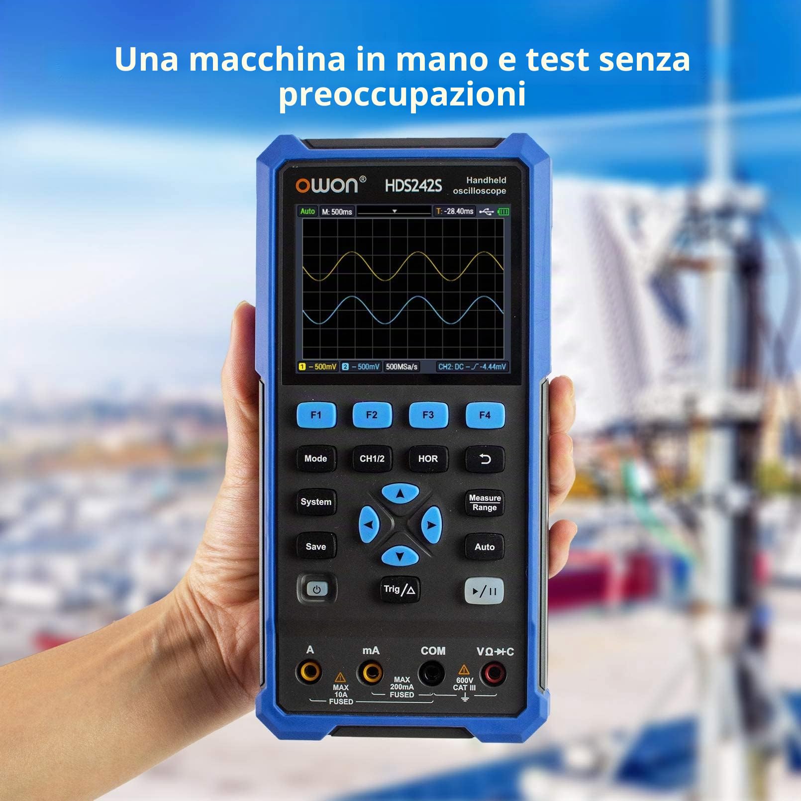 OWON HDS242s Oscilloscopio palmare, Multimetro digitale da 20000 conteggi, digitale 2 canali 3 in 1 Tester universale, generatore a 1 canale 40Mhz larghezza di banda USB con display LCD 3,5 pollici