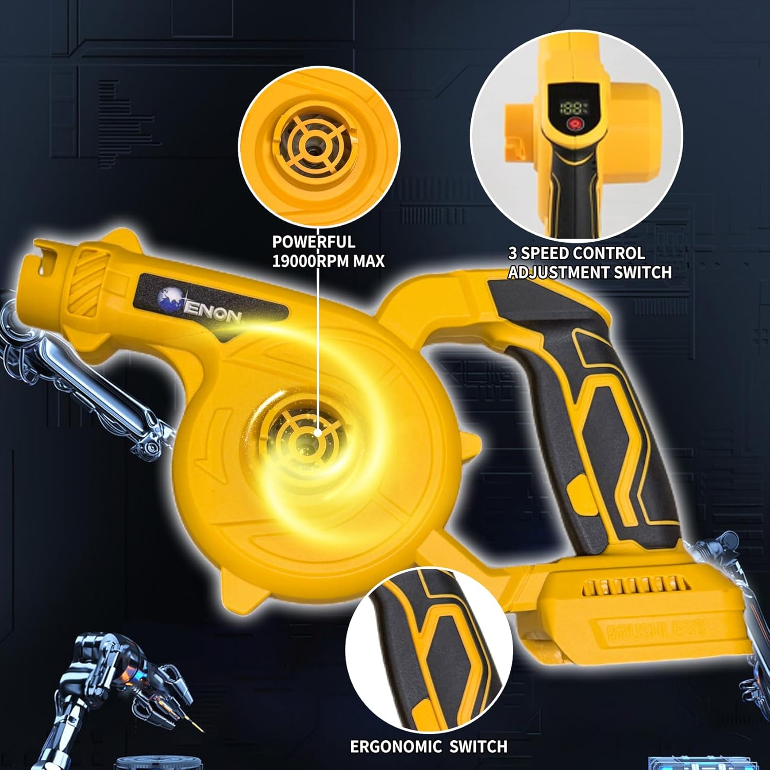 Leaf Blower Cordless for Lawn Care Brushless Hand Blowers with Charger 6 Nozzles 3 Speed Inflation & Deflation Extended Tube 3000 mAh-19000RPM 106CFM Lightweight Battery Powered Electric Leaf Vacuum