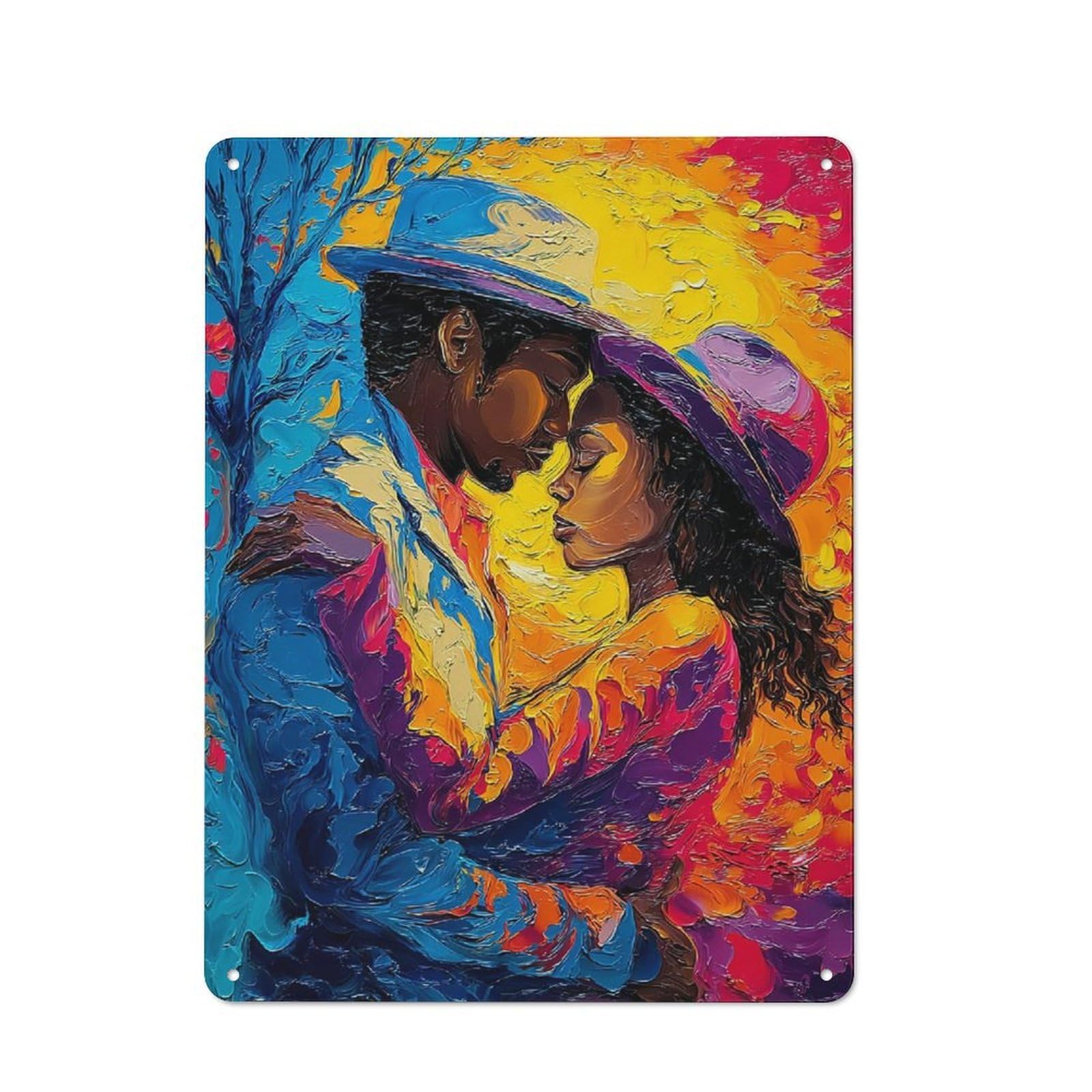 Junmoney Colorful Kiss Artistic Embrace -1 Rustic Metal Plaque 40X30cm For Man Cave Or Games Room, A Decorative Christmas Gift For Man Cave Decor Fans