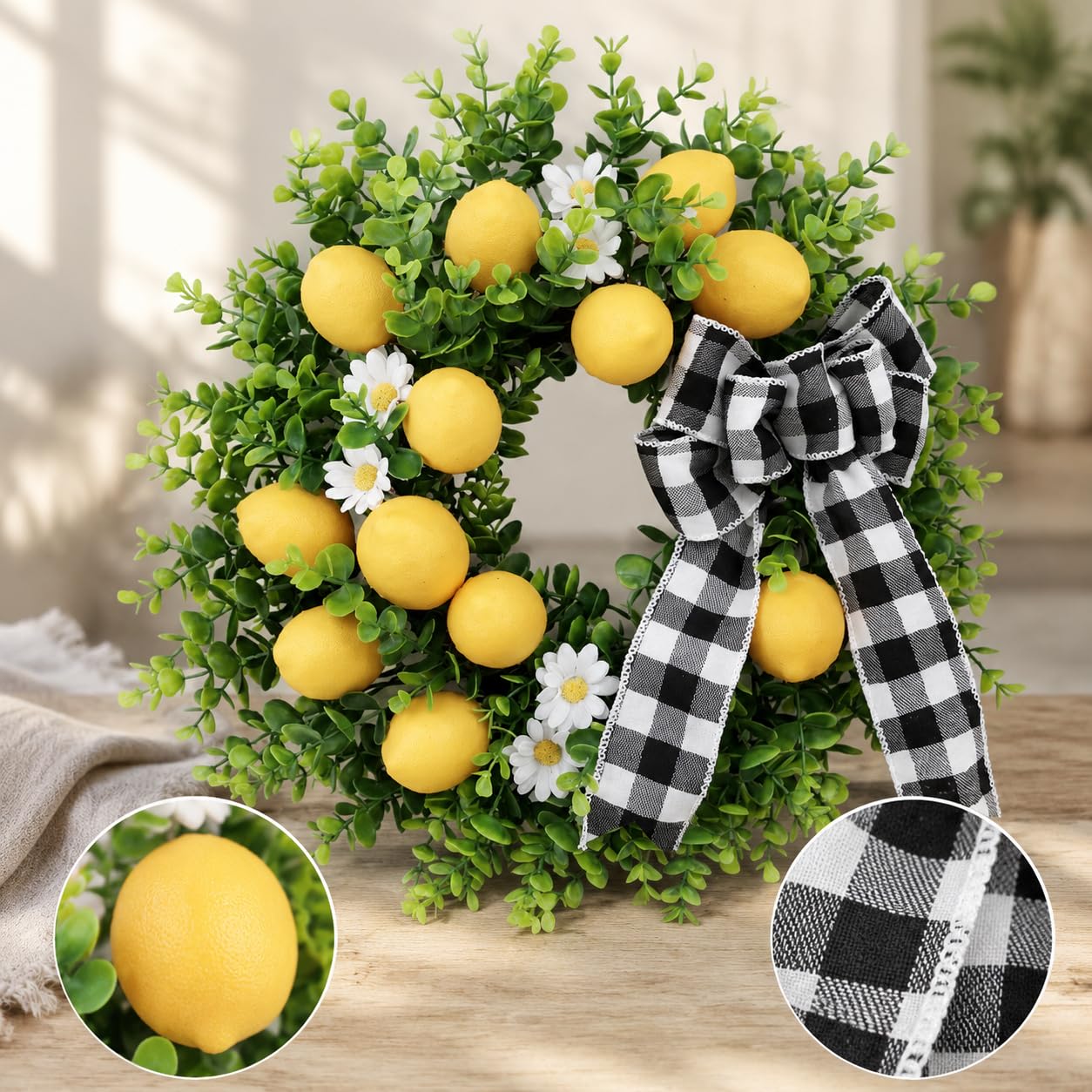 Corona Artificial, Guirnalda Decorativa para Puerta, Flores Artificiales para Hogar, Decoración Pared