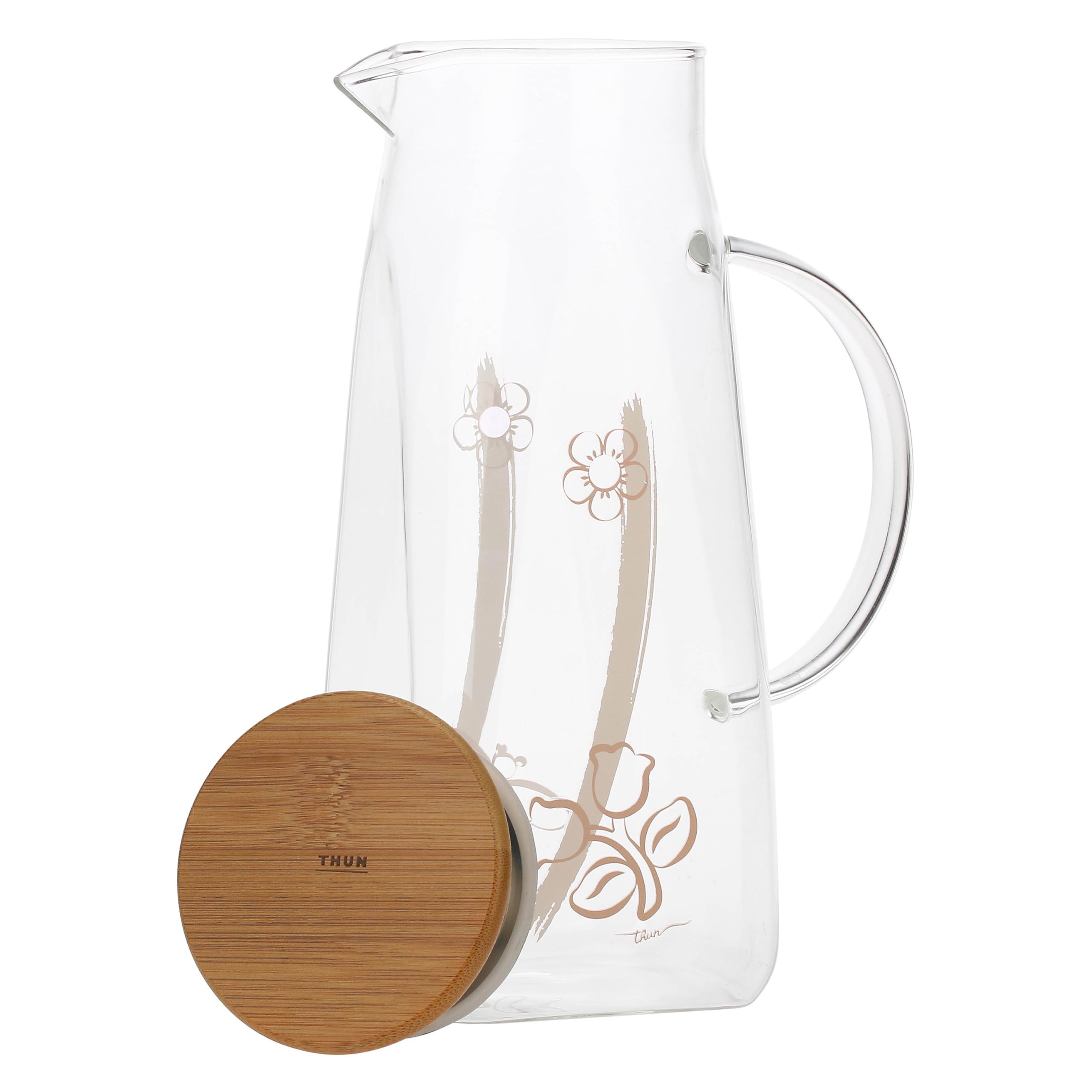 THUN - Caraffa in vetro, Elegance - Vetro borosilicato; acciaio inox; bambù; silicone, 1,4L