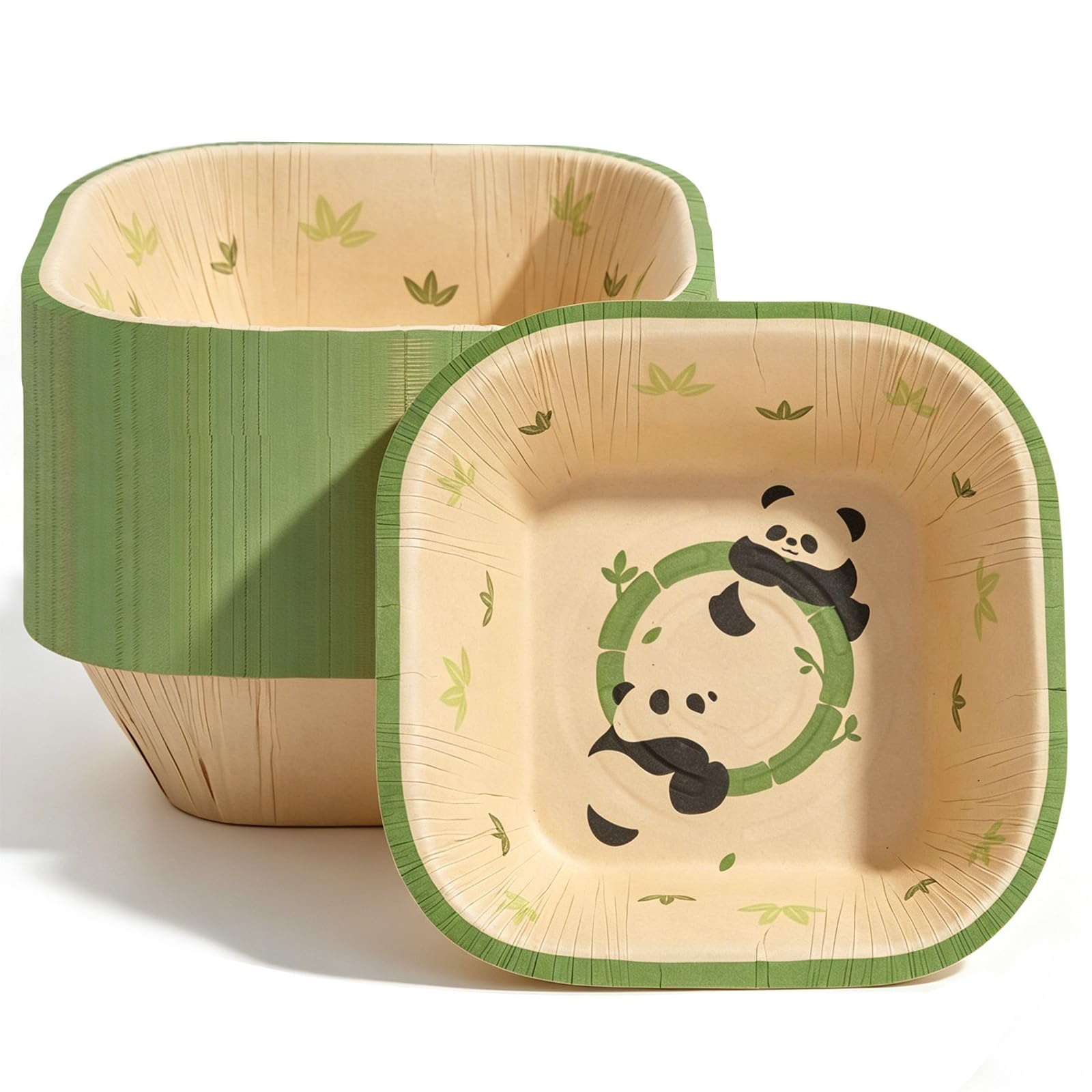 Cherypick 30 Pack Disposable Bamboo Pulp Paper Bowls, 16oz/480ml, 6''(15cm) Square Paper Bowls, Disposable Heavy Duty Paper Bowls, Soup Bowls for Hot & Cold Foods, Snack Salad Dessert Party Picnic