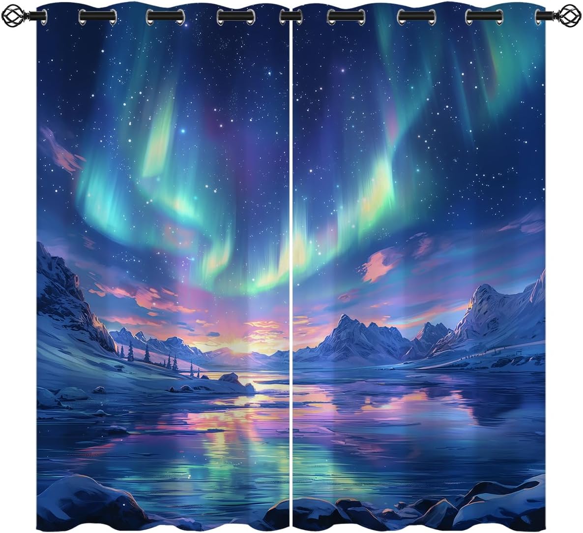 Galaxy Blackout Curtains for Girls Boy Home Decor, Northern Aurora Starry Sky Blue Grommet Thermal Insulated Drapes Darkening Window Curtain for Bedroom Living Room, 63 x 63 Inch