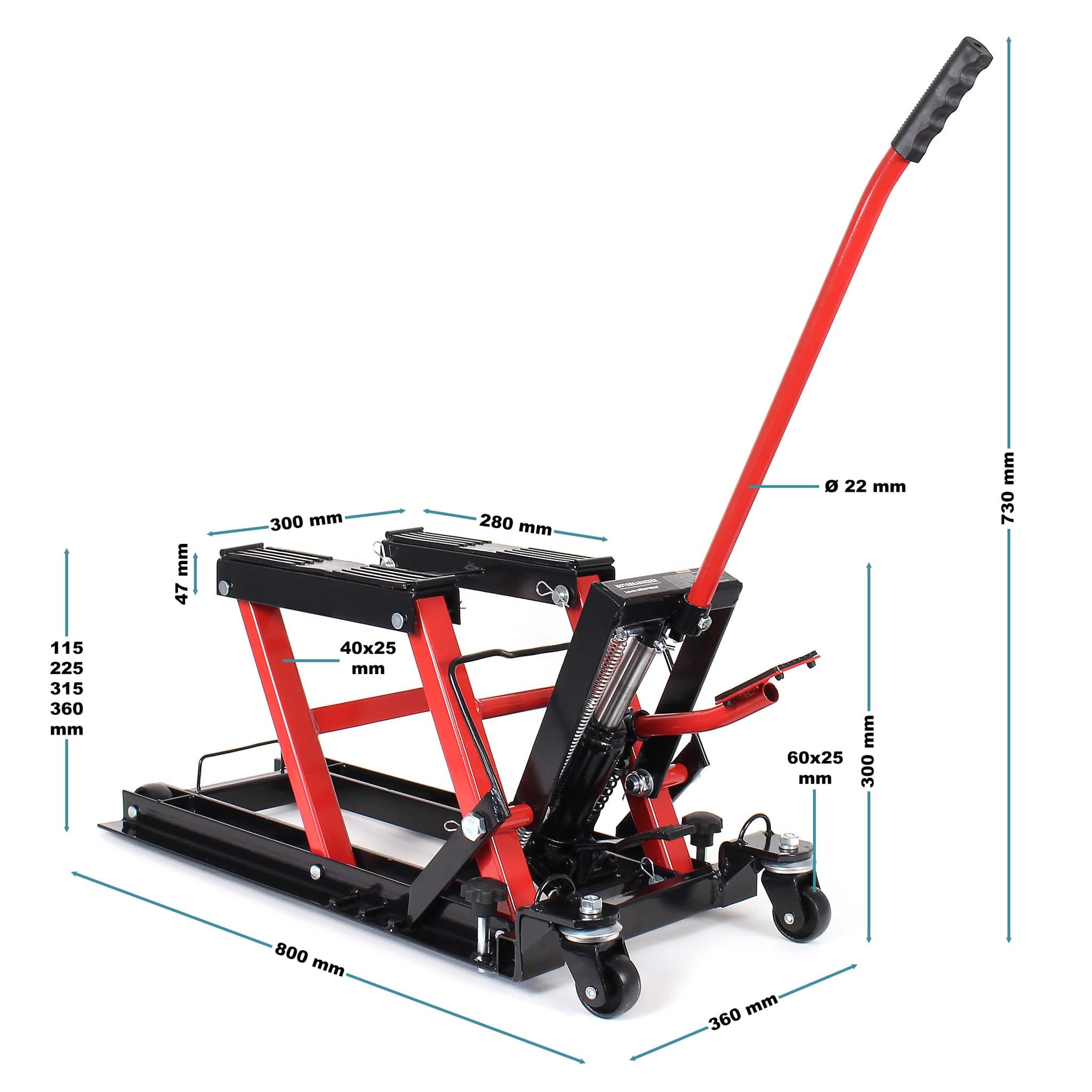 Wiltec Kit Pont élévateur 680kg Plateforme élevatrice – Support Montage/Levage pour Moto ATV Quad + Cric Lève-Moto Mobile sur roulettes 680 kg