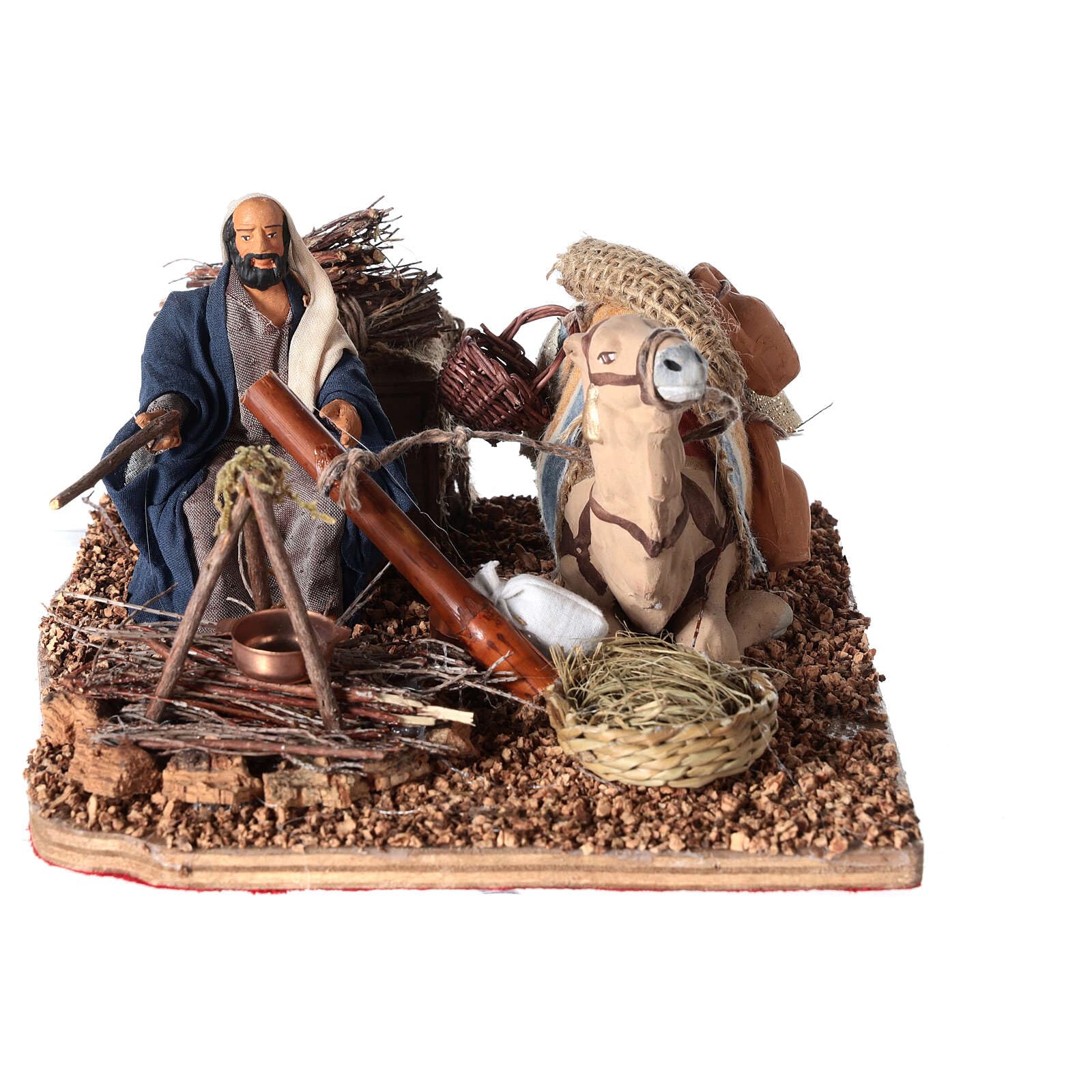 Holyart Camel driver with illuminated campfire, animated Neapolitan Nativity Scene with 10 cm characters, 10x15x20 cm