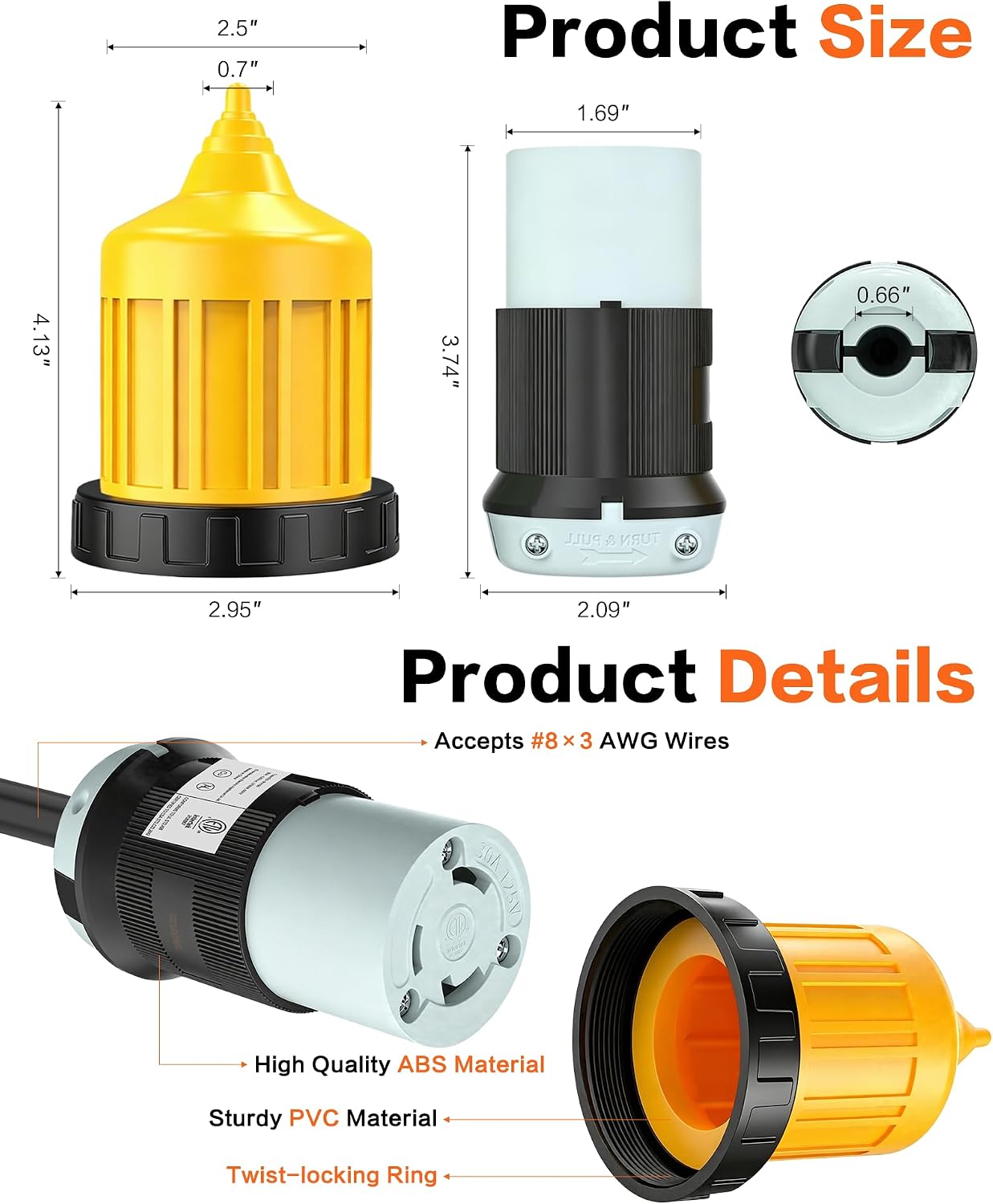 IZTOSS 30AMP RV Plugs, Inlets & Receptacles Kit with Rotating Locking Boot, ETL Listed, 125V NEMA L5-30P L5-30R Shore Power Inlet Connector for RV, Camper, Trailer, Caravan and Boat