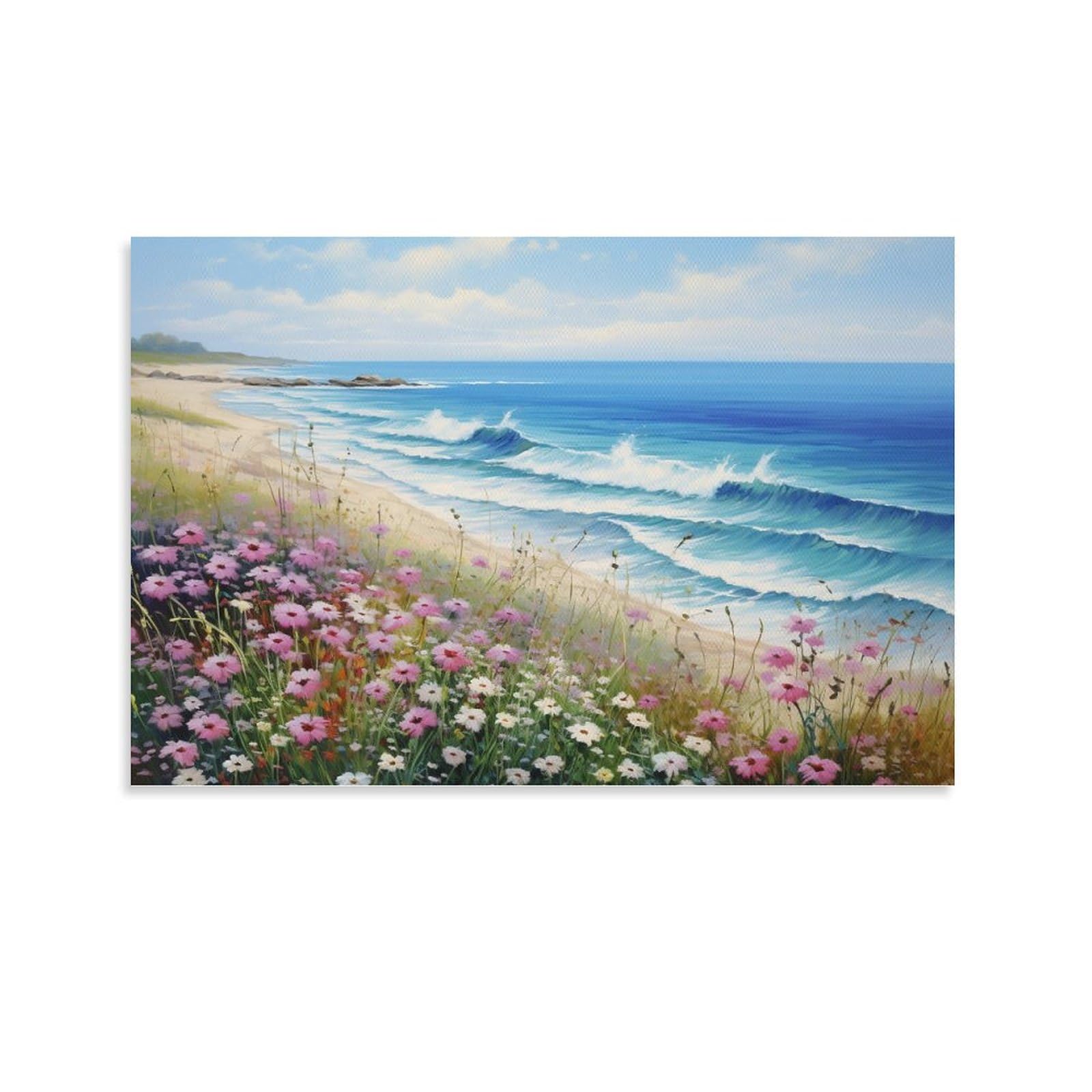 Foccar Unframe-Watercolor Ocean Watercolor Ocean Paintings On Canvas Wall Art Abstract Daisy Nature Coastal Landscape Canvas Prints Poster Wall Decor For Home Decorations