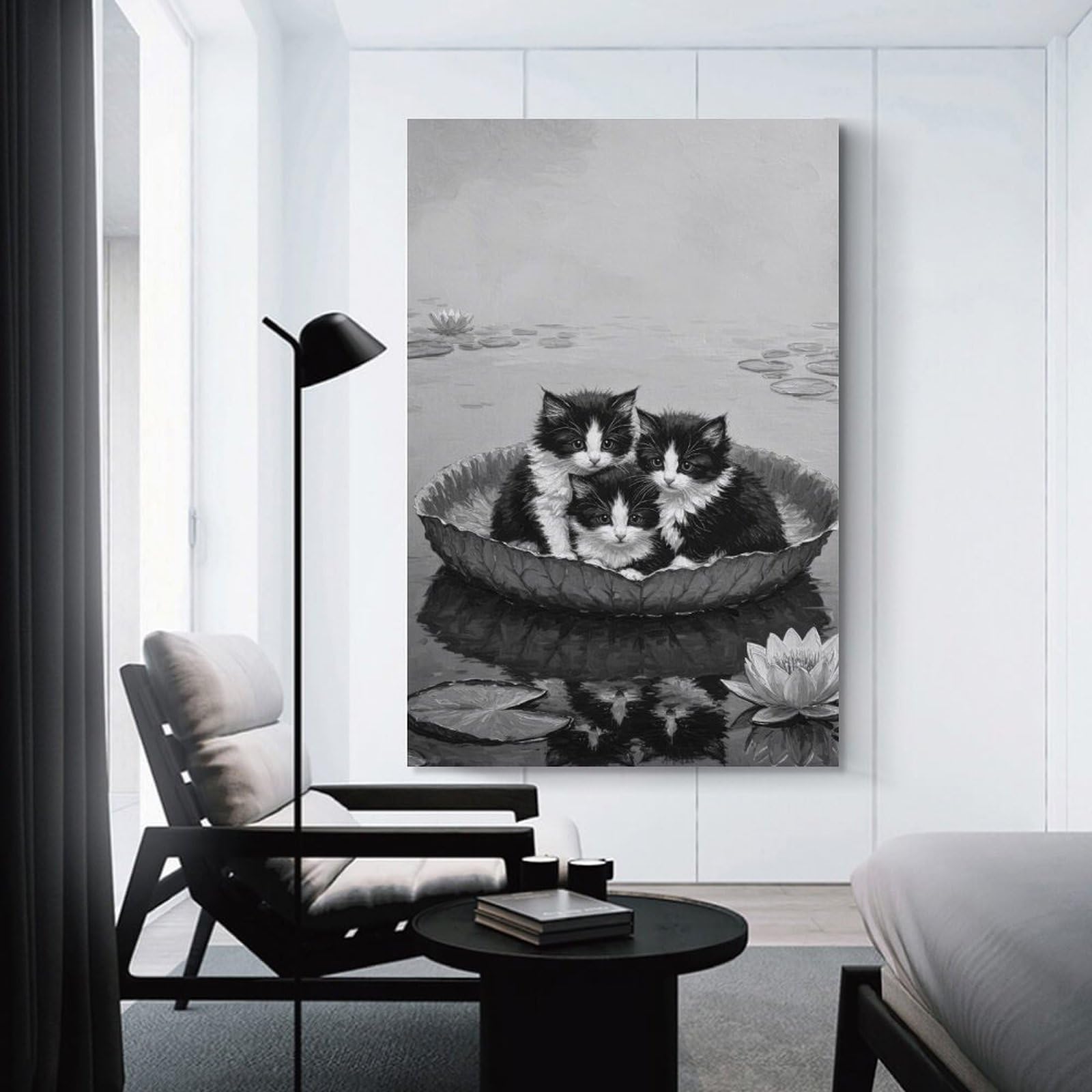 Junmoney Unframe-Style-19 Three Kittens In A Lily Pad Wall Picture Print, 08X12inch(20X30cm), For New Homes, Bedrooms Or Workspaces, Thoughtful Wall Decor For Art Lovers