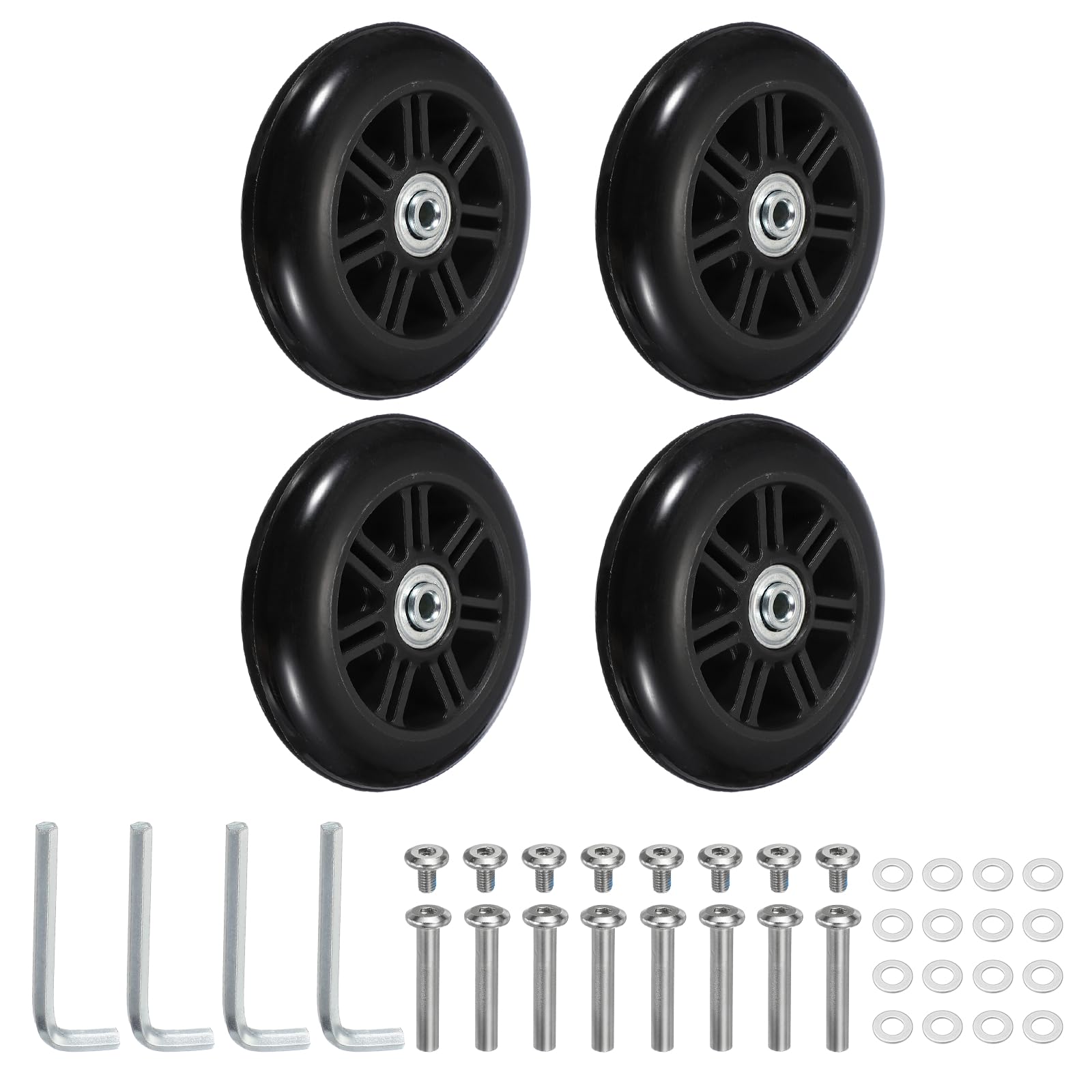 YELARXI Replacement Luggage Wheels, Suitcase Wheels Replacement Kit 50x14mm & 2 Set & Rubber & Black - Fitting for (Swivel Caster Bearings Repair/Replacing/Roller Bag/Suitcase/Spinner)