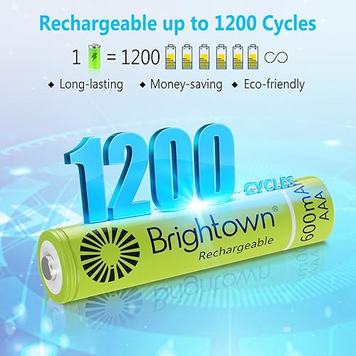 Miniatura 2 de Brightown Baterías AAA recargables, baterías solares triple A precargadas NiMH de 600 mAh para luces solares y dispositivos domésticos
