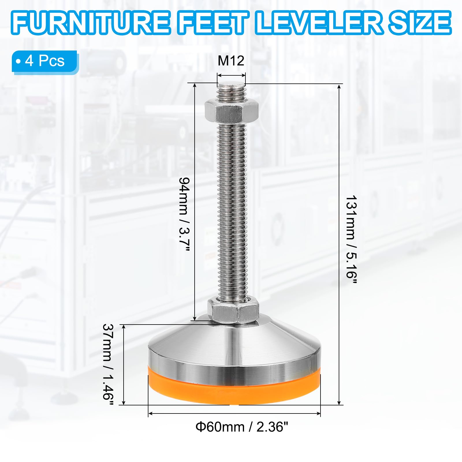 PATIKIL Furniture Leveling Feet 2.4" Dia Base M12 Thread - Image 2