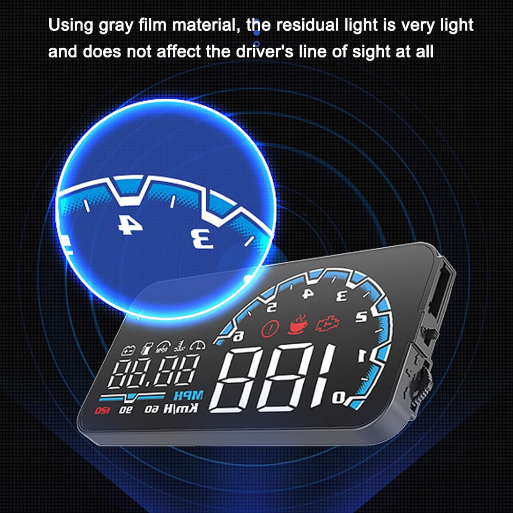 Proyector de pantalla frontal para automóvil - Velocímetro digital, voltaje, temperatura del agua, medidor de consumo de aceite - HUD de lectura grande y clara Plug and Play