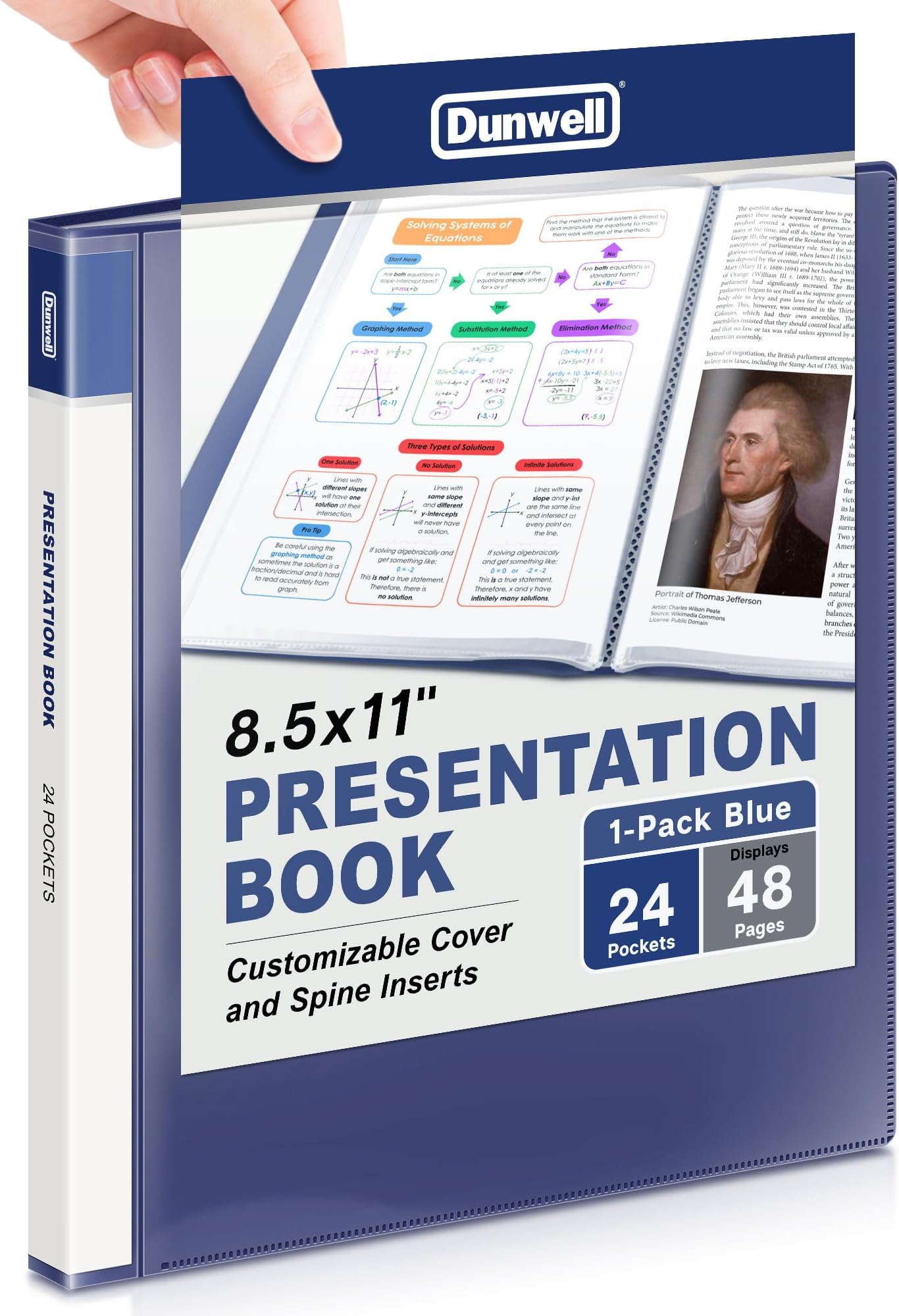 Dunwell Presentation Binder 24-Pocket, Displays 48 Pages, 8.5x11 Portfolio Binder with Plastic Sleeves, Storage and Organizer for Documents, Certificates, Projects, Photos (Blue)