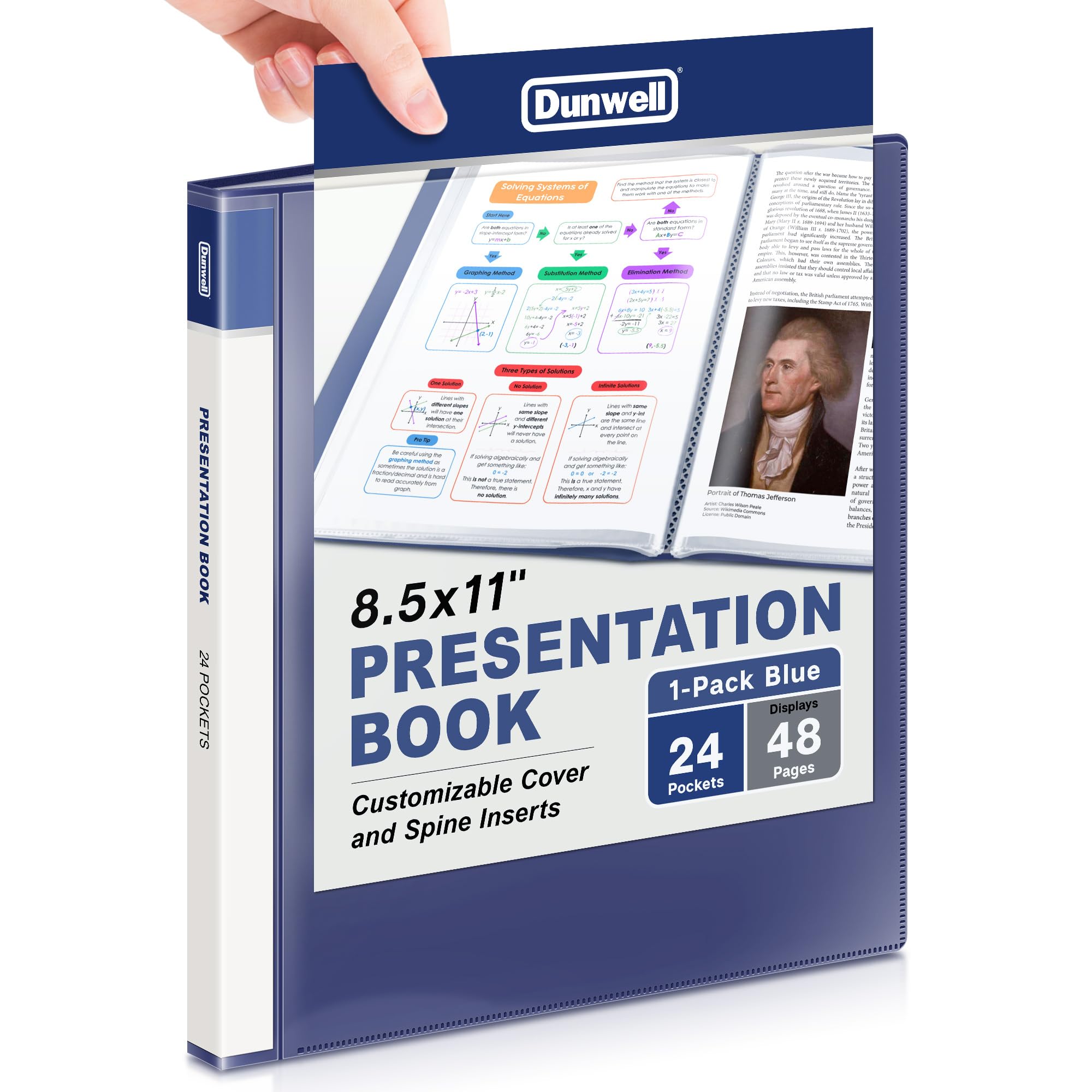 Dunwell Presentation Binder 24-Pocket, Displays 48 Pages, 8.5x11 Portfolio Binder with Plastic Sleeves, Storage and Organizer for Documents, Certificates, Projects, Photos (Blue)