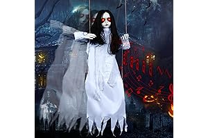 Halloween Hanging Swinging Girl with White Glowing Eyes