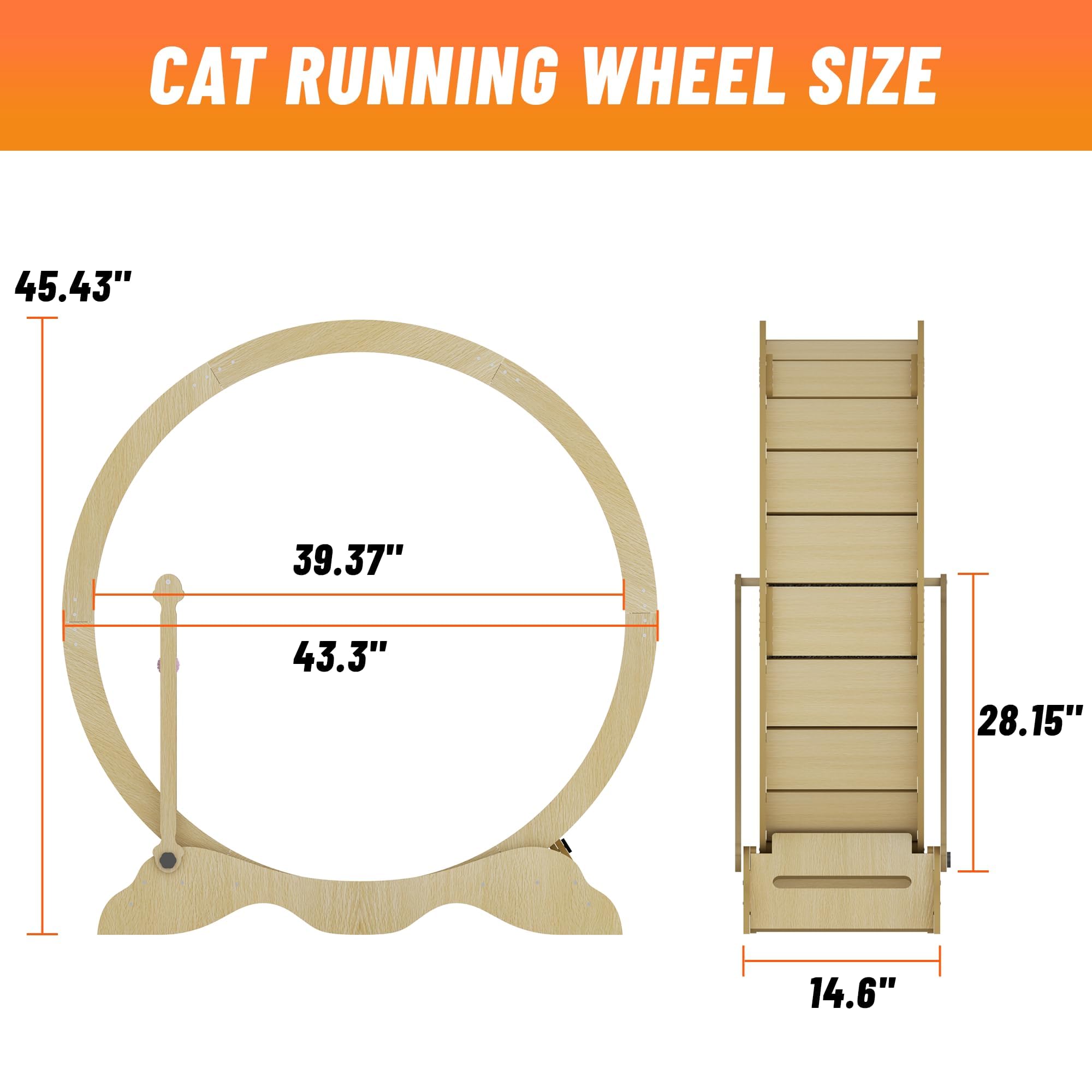 Katzenlaufrad, 115cm Katzen-Laufrad für Indoor-Katze, Laufband mit Abnehmbaren Teppichboden, Lock & Playing Ball, Holzlaufrad für Kleine, Mittelgroße und Große Katzen Fitness-Gewichtsverlust-Gerät - B