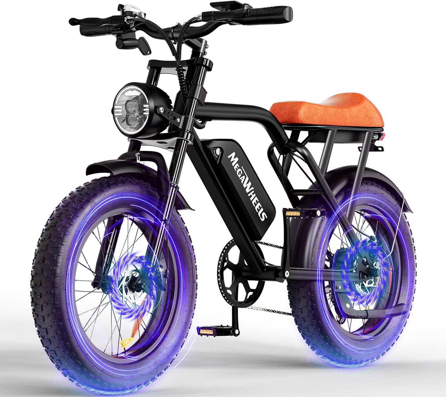 MEGAWHEELS Peak 1500W Moped-Style Ebike, Max 31-33 MPH, 40-75 Miles Range, 20" Fat Tire Electric Bike with 15.6Ah Battery, All-Terrain Electric Bike for Mountain, Snow, Sand, Road UL2849 and UL2272