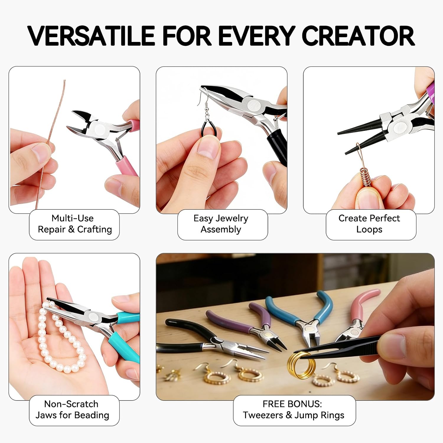 4Pcs Jewelry Making Pliers Set, Including Needle Nose Pliers, Round Nose Plier and Wire Cutters, Versatile Jewelry Tools for Repair, Wire Wrapping, Beading and Various Crafts