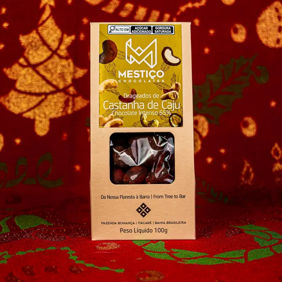 Mestiço Chocolates, Drageados de Castanha de Caju com Chocolate 65% Cacau, 100g, Feito no Brasil