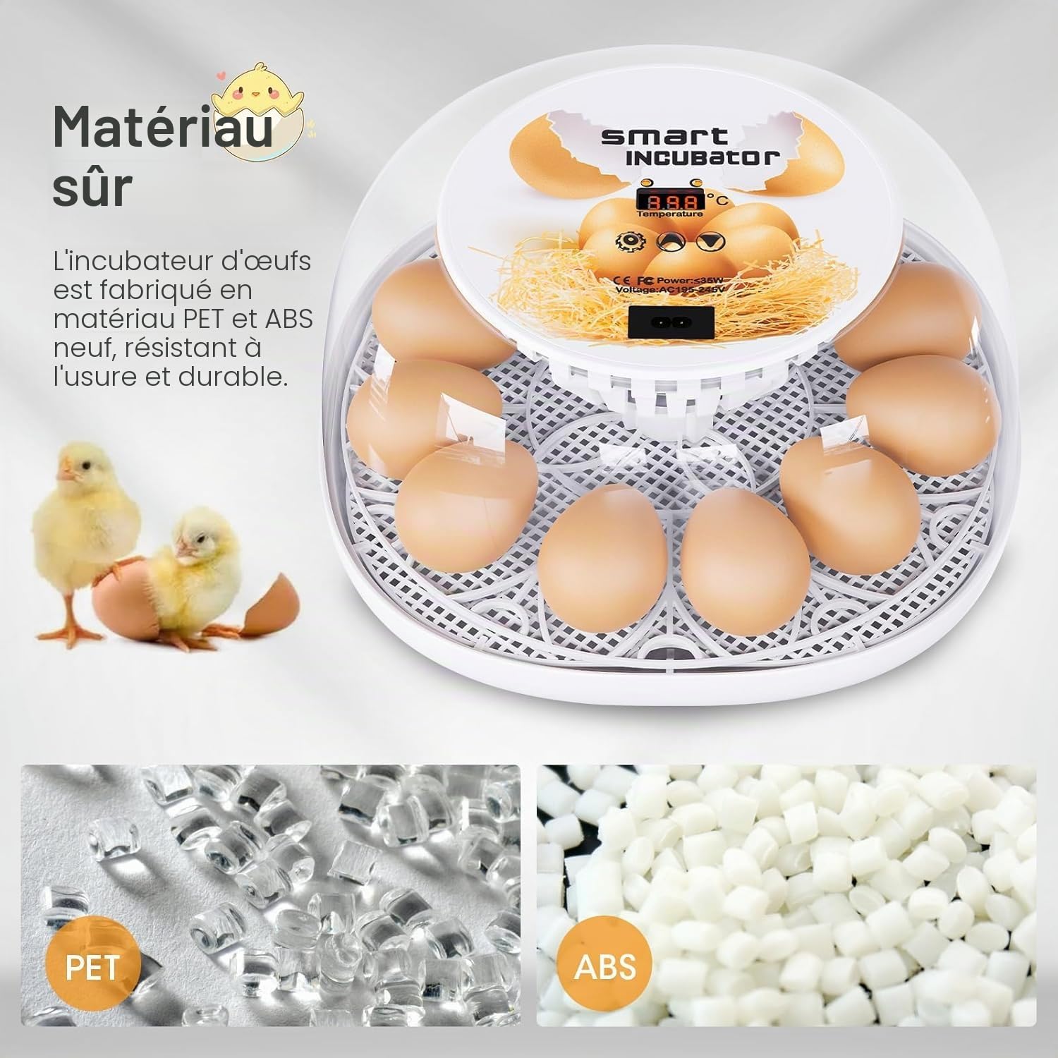 Viowey Couveuse Oeuf Automatique, Couveuse 12 Oeufs avec Retournement Automatique Des œUfs et ContrôLe de TempéRature, Ajout Automatique d'eau, Couveuse LED, pour Poules Canards Oies Cailles