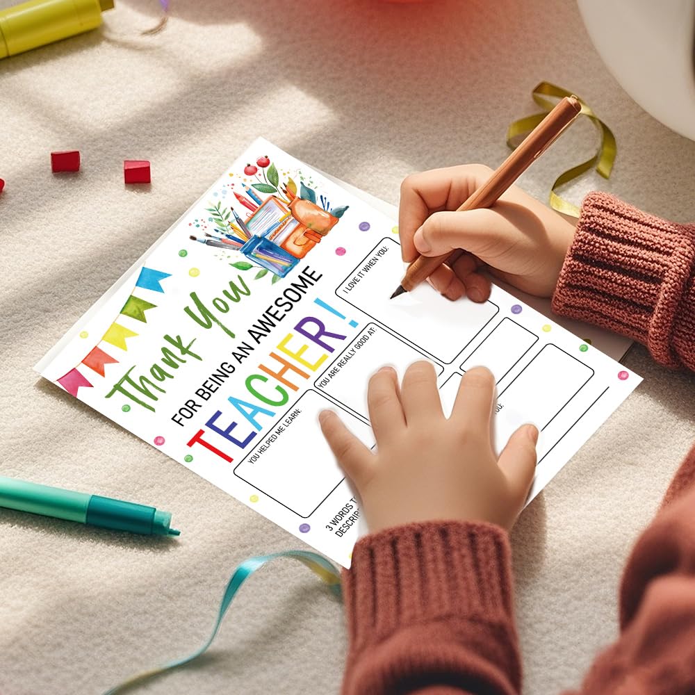 Paquete de 10 tarjetas de agradecimiento para profesores, tarjeta de agradecimiento para profesores, tarjeta en blanco con sobre, regalo de semana de agradecimiento para profesores, tarjetas para