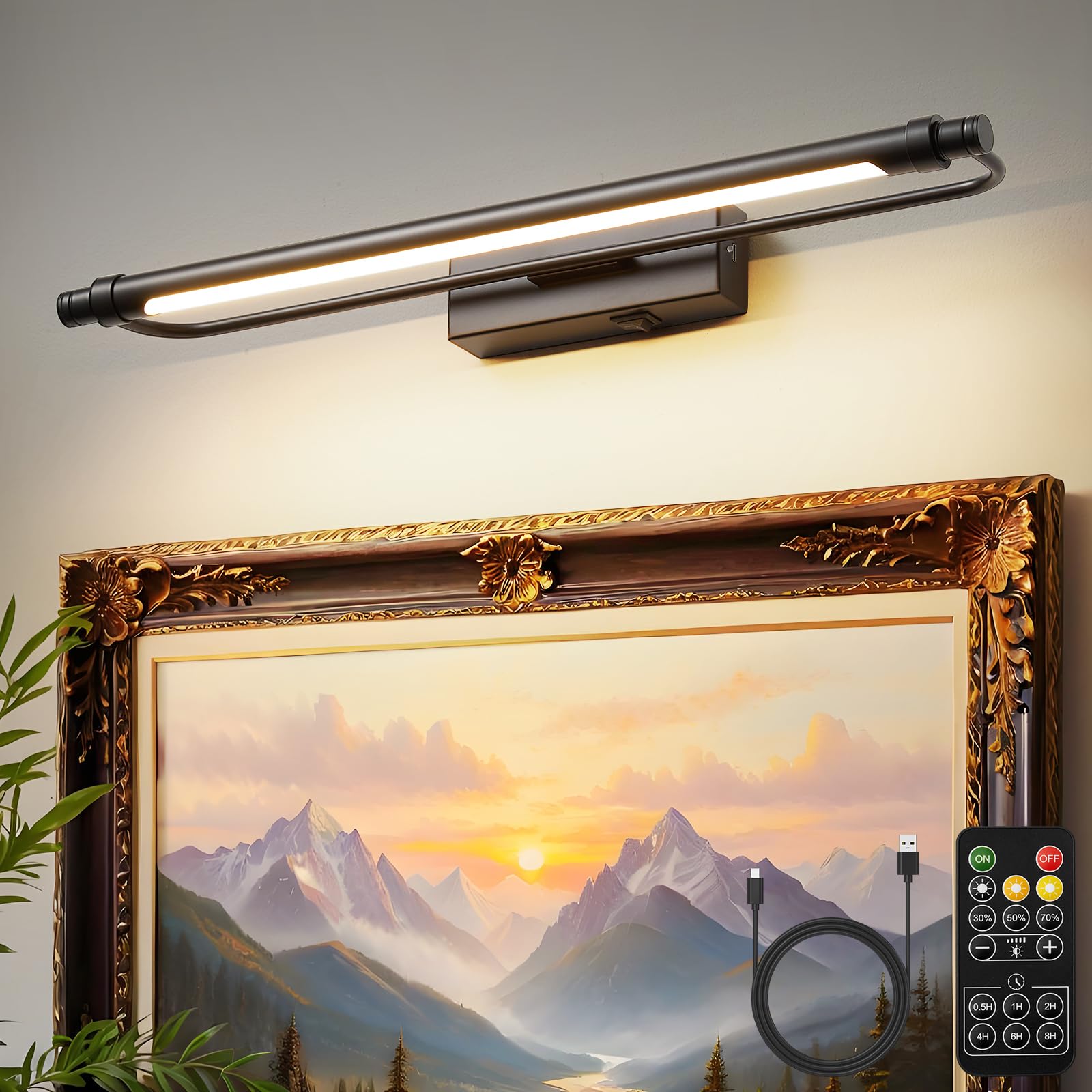 ZitoStory 20'' Picture Lights for Wall, Battery Operated LED Art Light, Adjustable Brightness Wall Mounted Light for Paintings, Photos, Posters &amp; Artwork Display