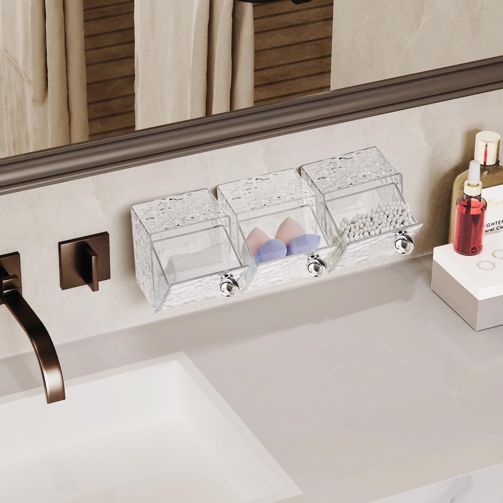 Qtip Dispensador de soporte, paquete de 3 soportes de plástico para almohadillas de algodón montado en la pared, bola de algodón, hisopos, hilo dental, organizadores de maquillaje para tocador