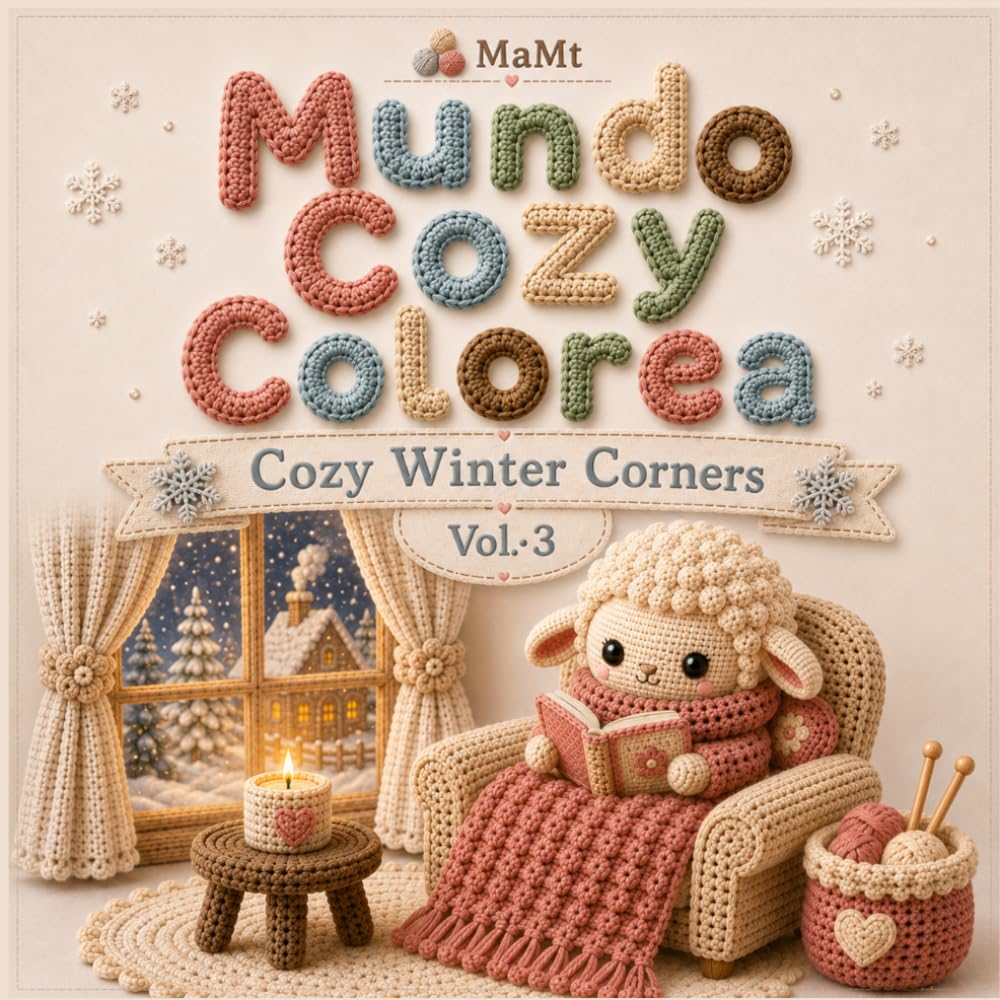Mundo Cozy Colorea: Cozy Winter Corners: Cute and Relaxing Cozy Coloring Book with Winter Crochet Animals, Snowy Hygge Rooms, Cozy Cafés and Adorable Amigurumi Scenes