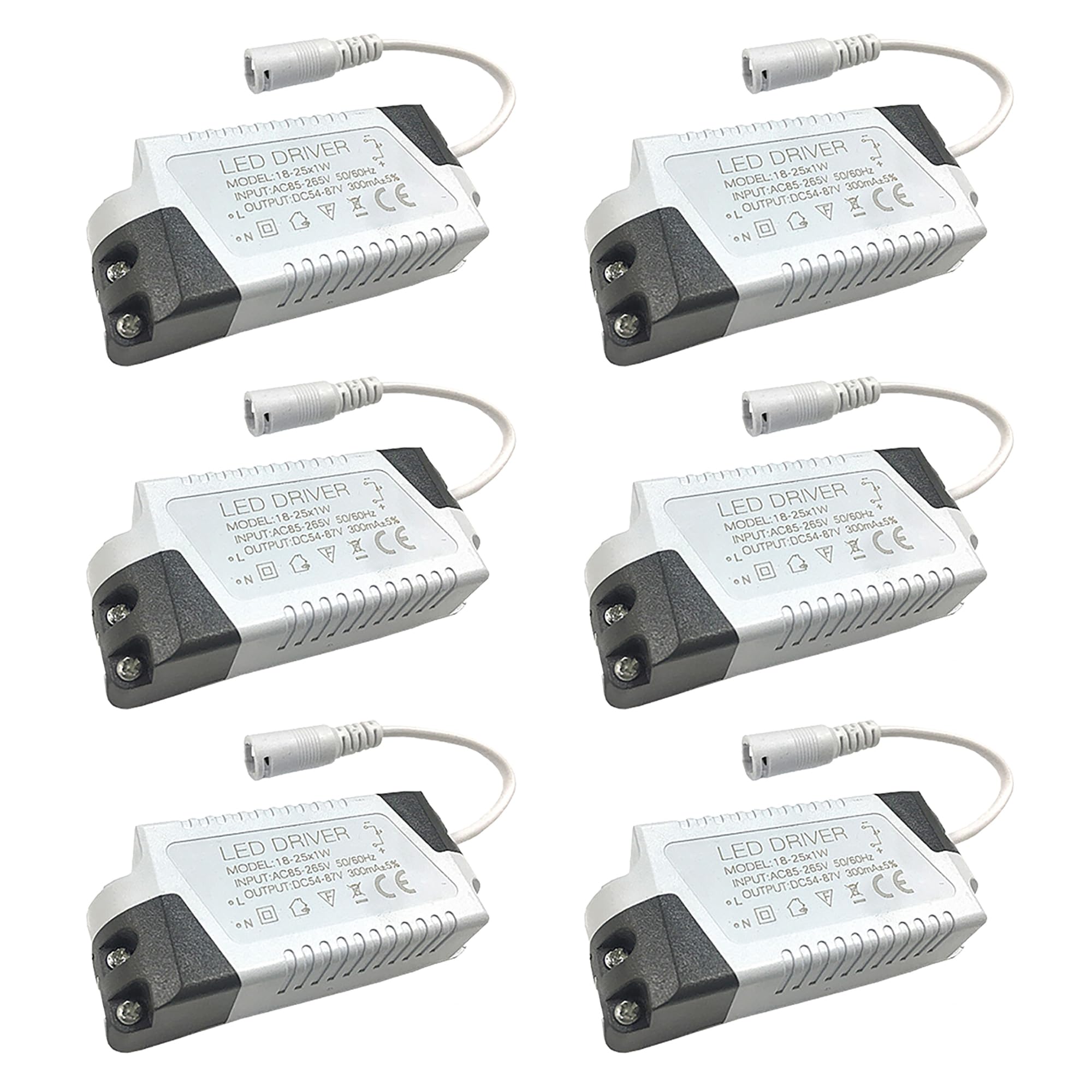 Trasformatore LED 18 – 25 W, trasformatore LED da 230 V a 60 – 90 VDC, alimentatore di rete per strisce luminose LED, faretti LED, confezione da 6
