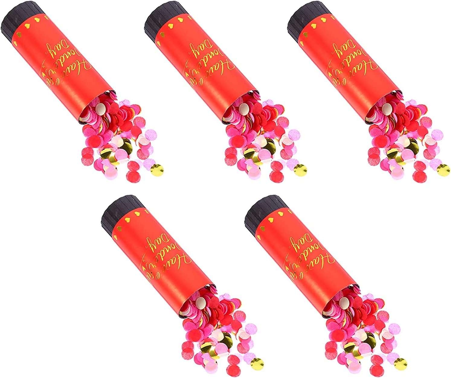 Party Popper Confetti, Pack of 5 Poppers, Push Pop Confetti Poppers