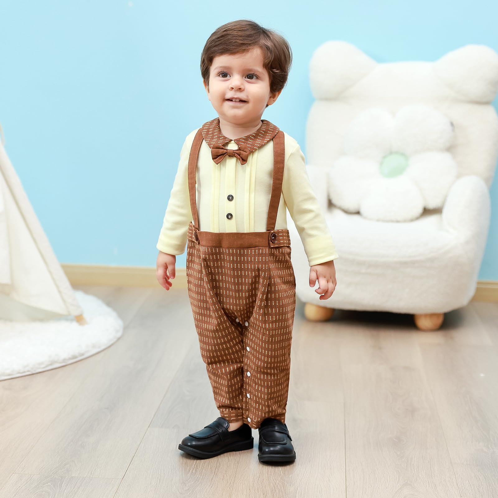 Booulfi Baby Boy Outfits Pin Tack Collared Baby Boy Romper Newborn Going Home Outfit First Birthday Formal Baby Boy Clothes 0-3 months