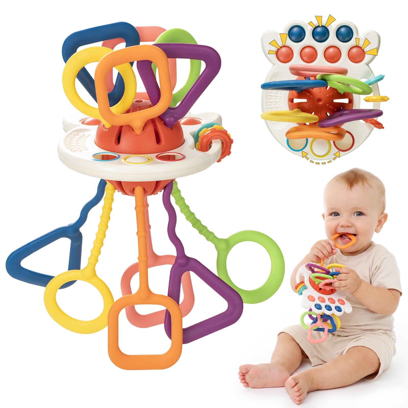 Montessori Zugschnur Sensorisches Spielzeug für Kleinkinder | Silikon Zahnen und Auto Aktivitäten, Geschenke für Säuglinge 6-12 Monate, 1 Jahr alter Junge und Mädchen