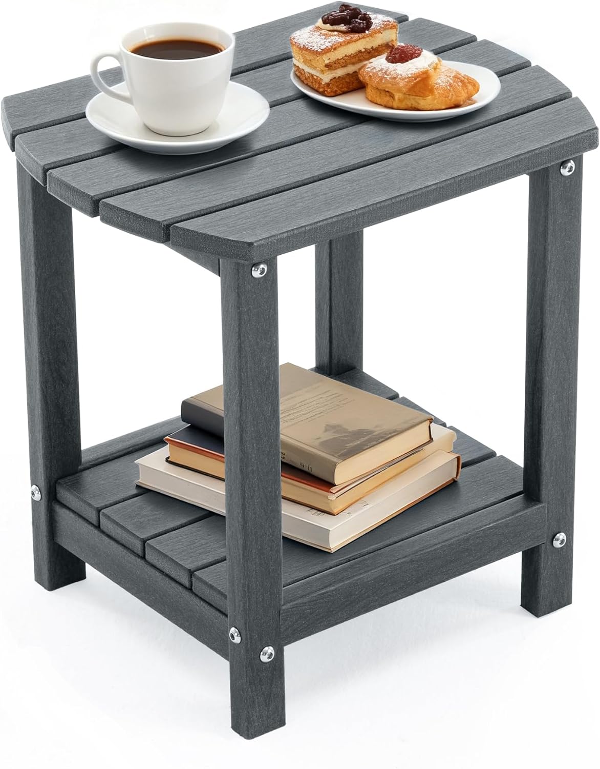 Adirondack – Mesa auxiliar pequeña para exteriores, resistente a la intemperie, HDPE con almacenamiento de 2 niveles para hoguera, balcón, jardín,