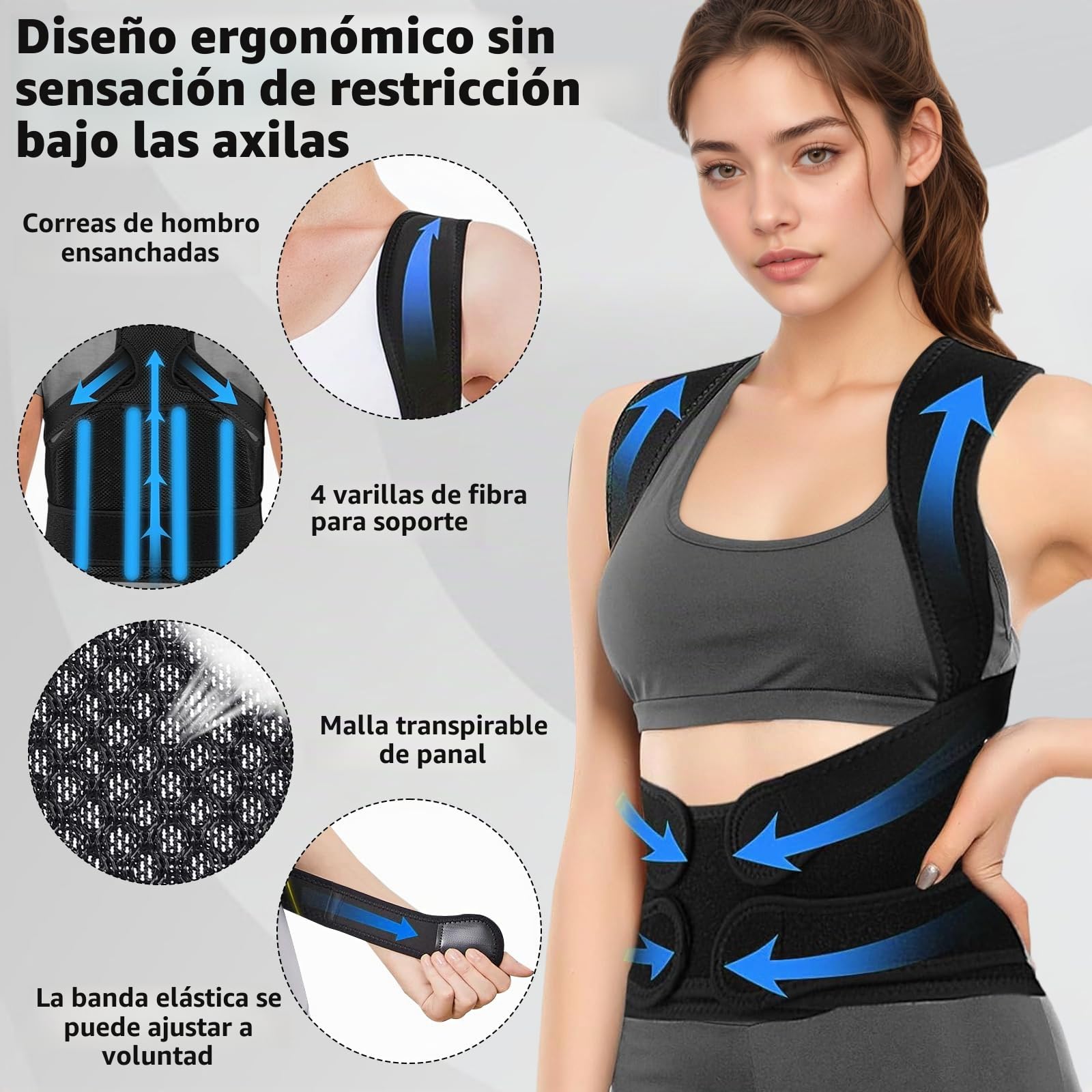 Corrector Postura Espalda, Enderezador de Espalda con 4 Barras de Apoyo, Corrector de Postura para Hombre y Mujer Premium Ajustable para Aliviar el Dolor de Cuello, Hombros y Espalda(Negro,M)